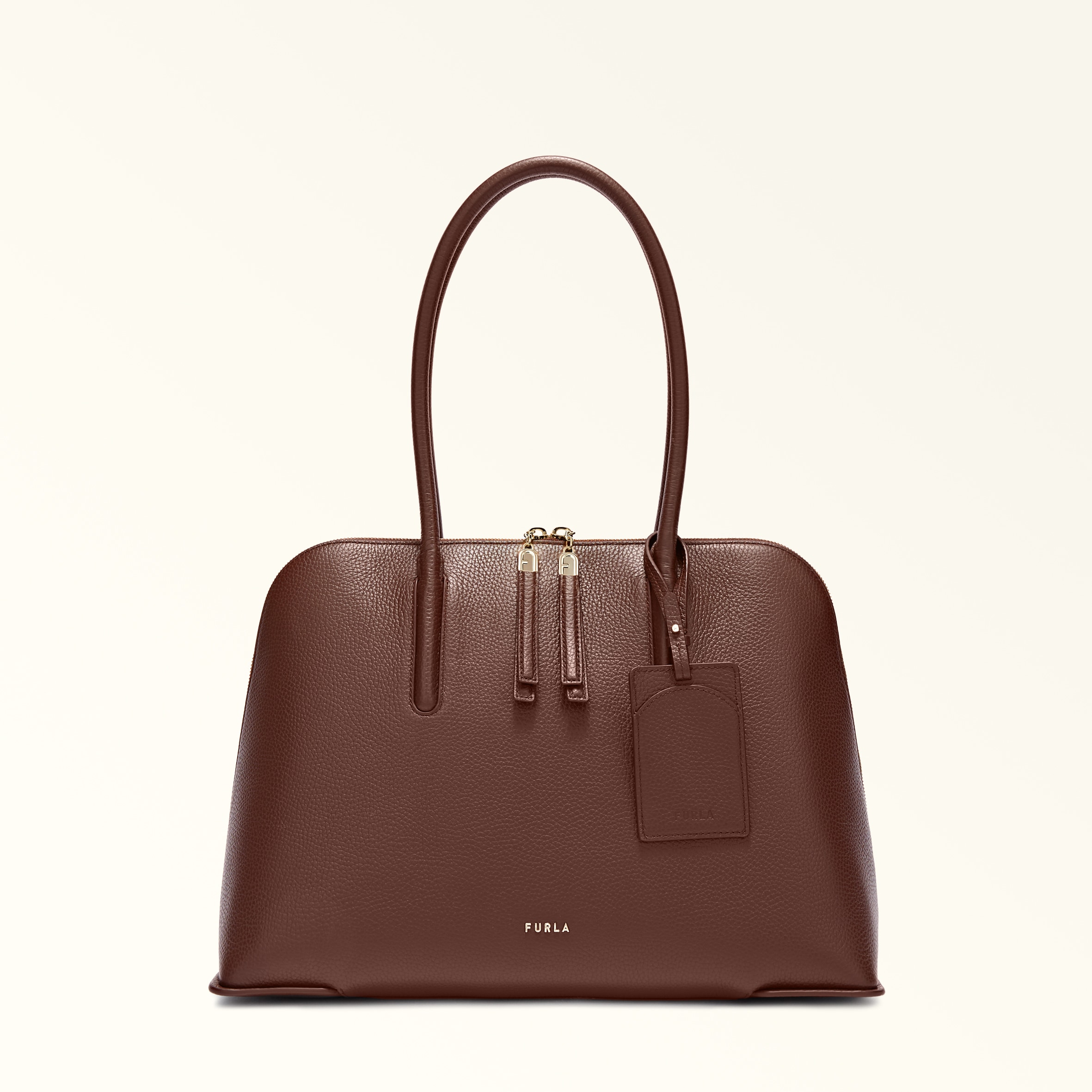Furla Brown Atmosfera Dome L Cioccolato Keria Grained Calf Leather Woman