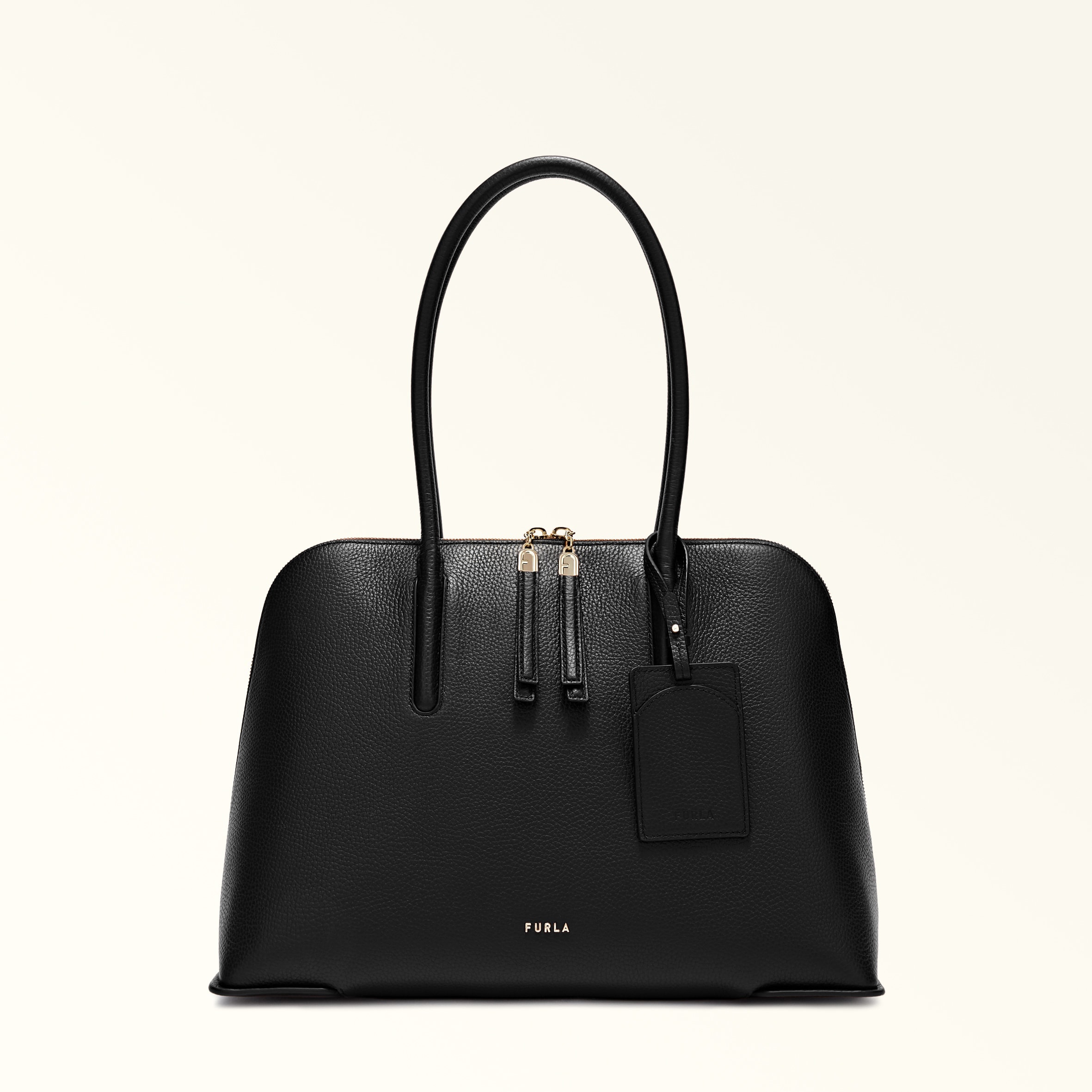Furla Black Atmosfera Dome L Nero Keria Grained Calf Leather Woman