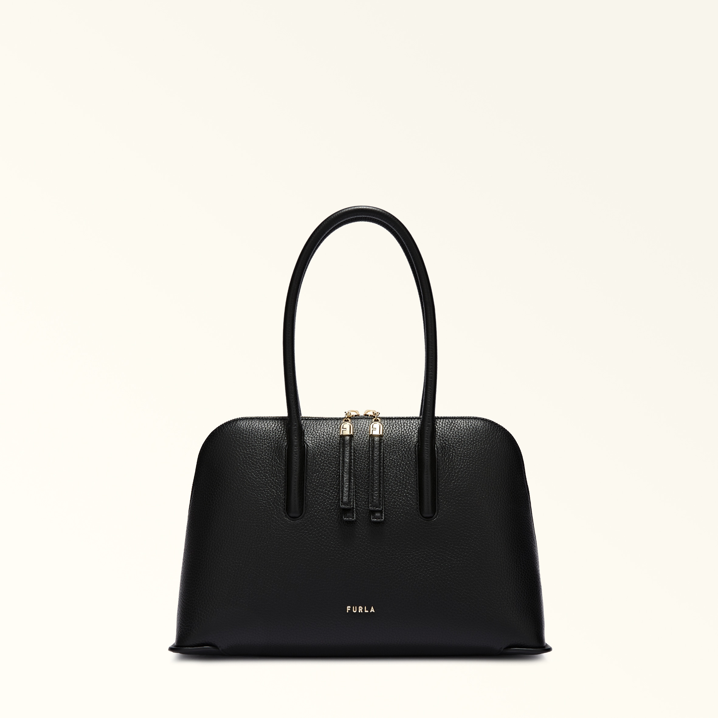 Furla Black Atmosfera Dome M Nero Keria Grained Calf Leather Woman