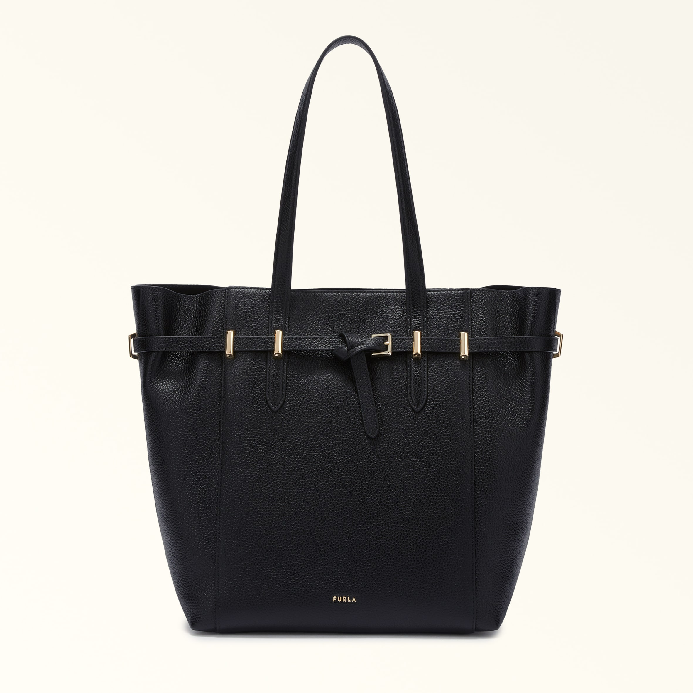 Furla Aura Tote M Nero Black Keria Grained Calf Leather Woman
