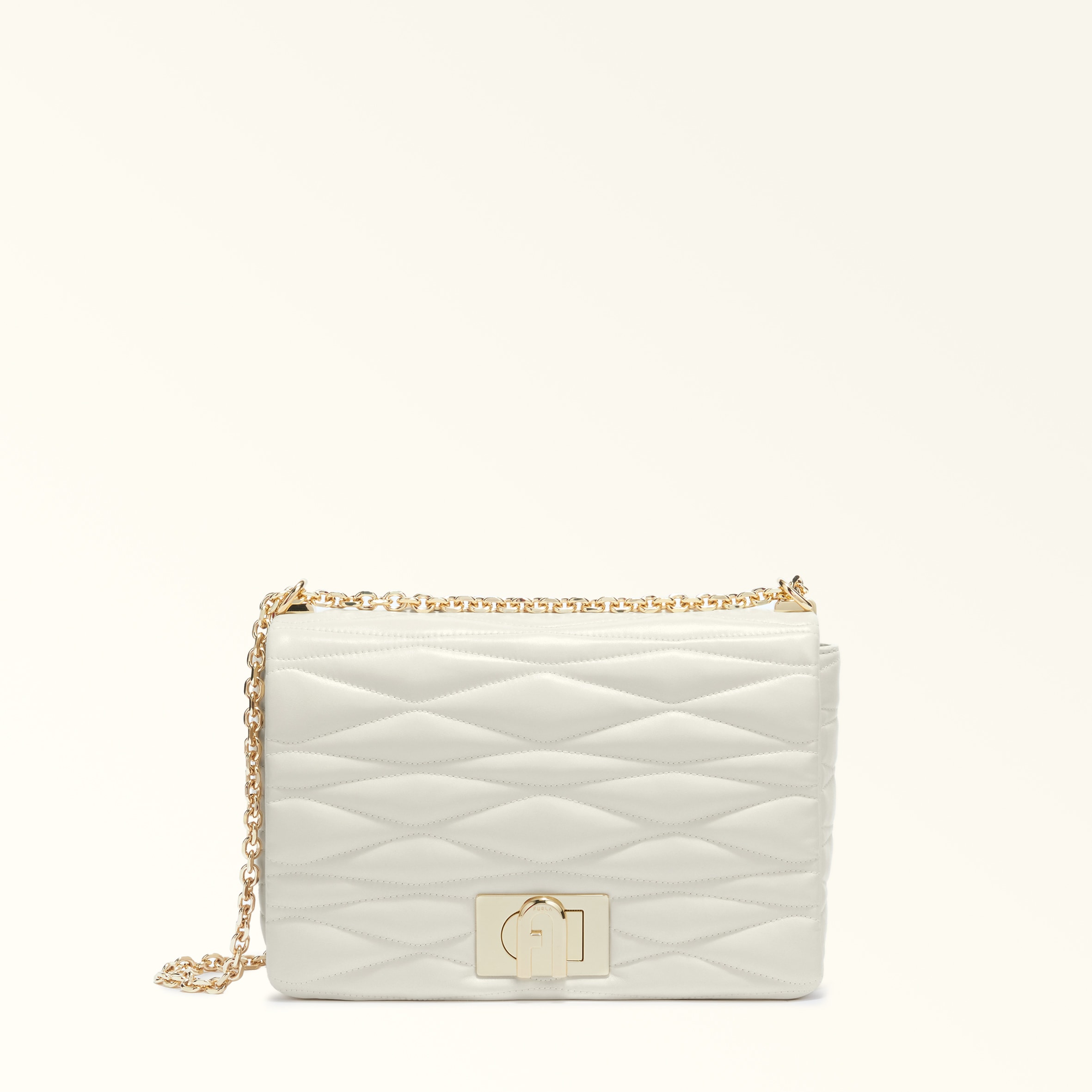 Furla White 1927 Crossbody M Panna Quilted Nappa Dattero Lux Calf Leather Woman