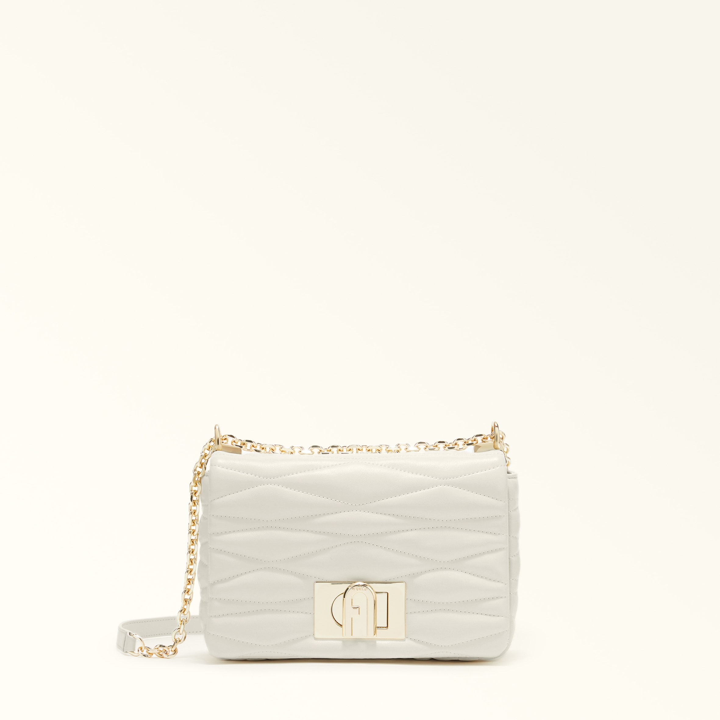 Furla White 1927 Crossbody S Panna Quilted Nappa Dattero Lux Calf Leather Woman