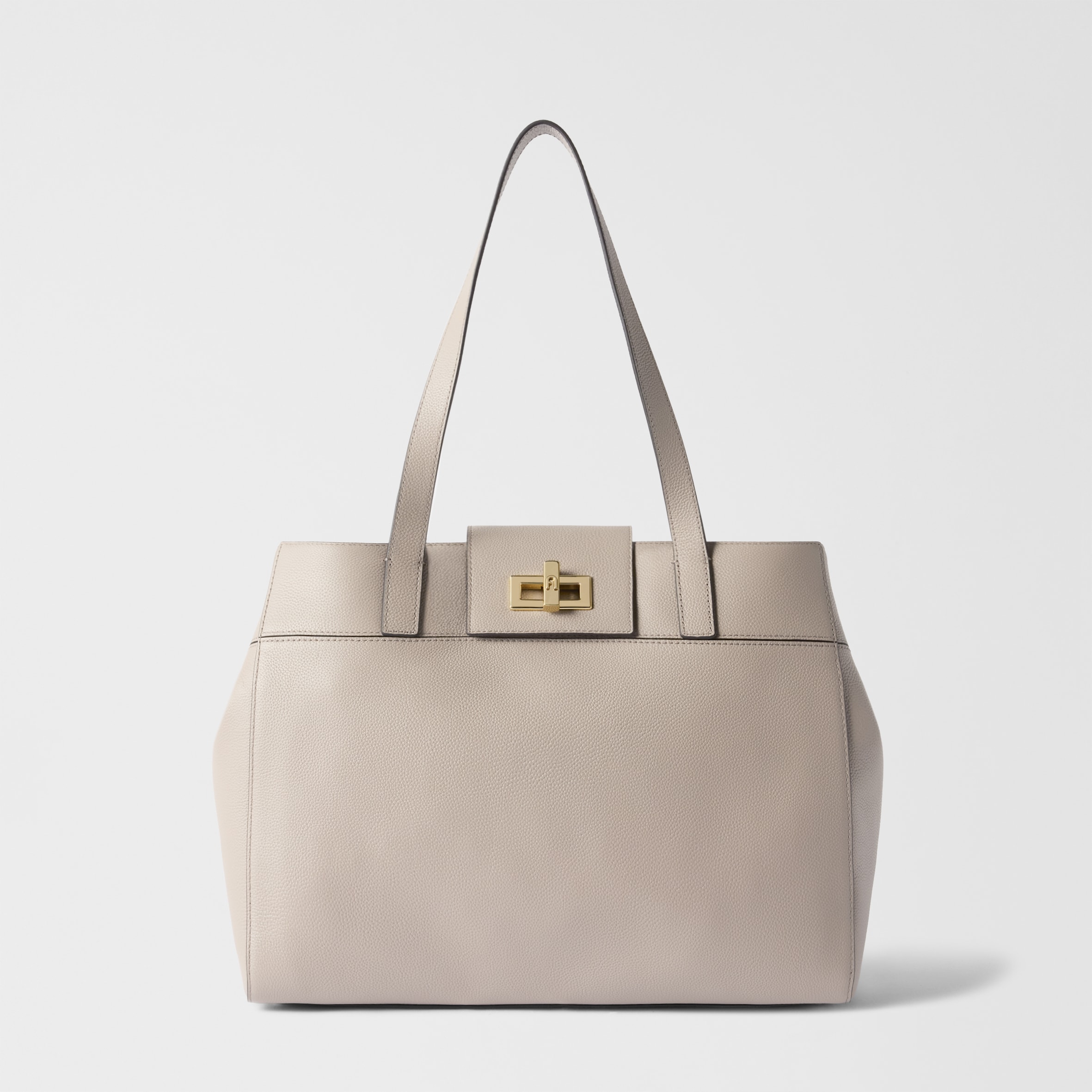 Furla Amelia Tote L Cachemire Gray Grey Diamond Grained Leather Woman In Grigio