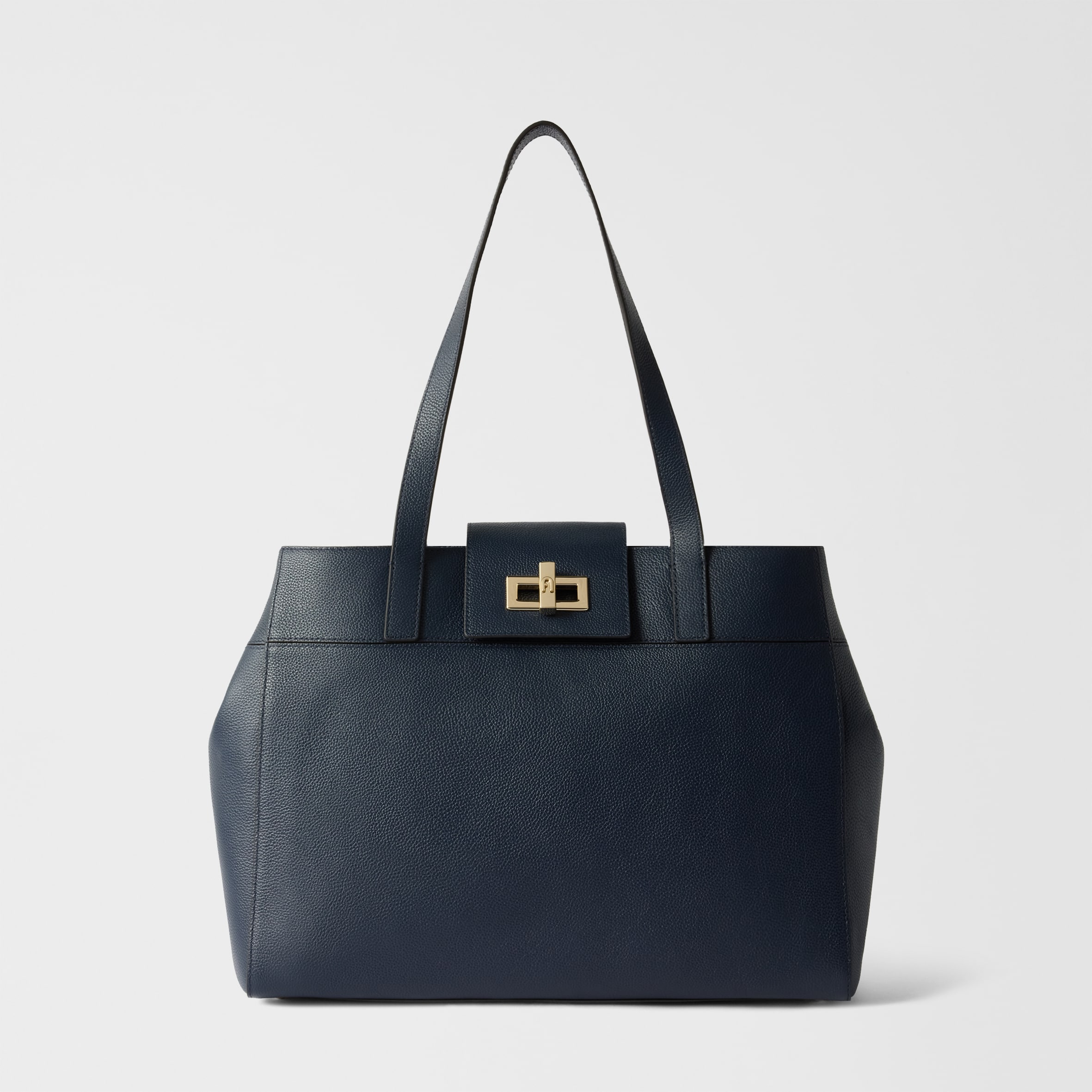 Furla Amelia Tote L Ink Blue Blue Diamond Grained Leather Woman