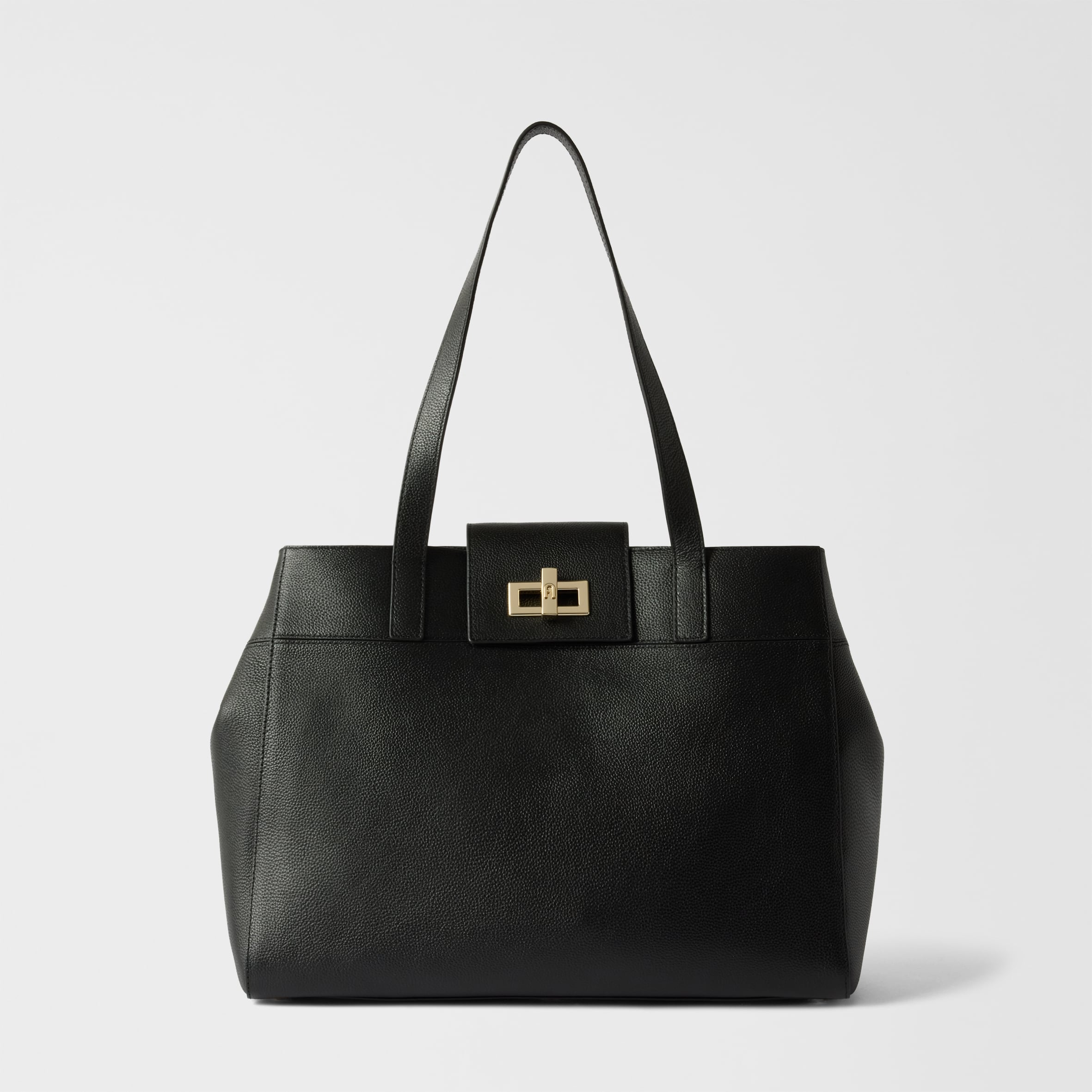 Furla Amelia Tote L Nero Black Diamond Grained Leather Woman