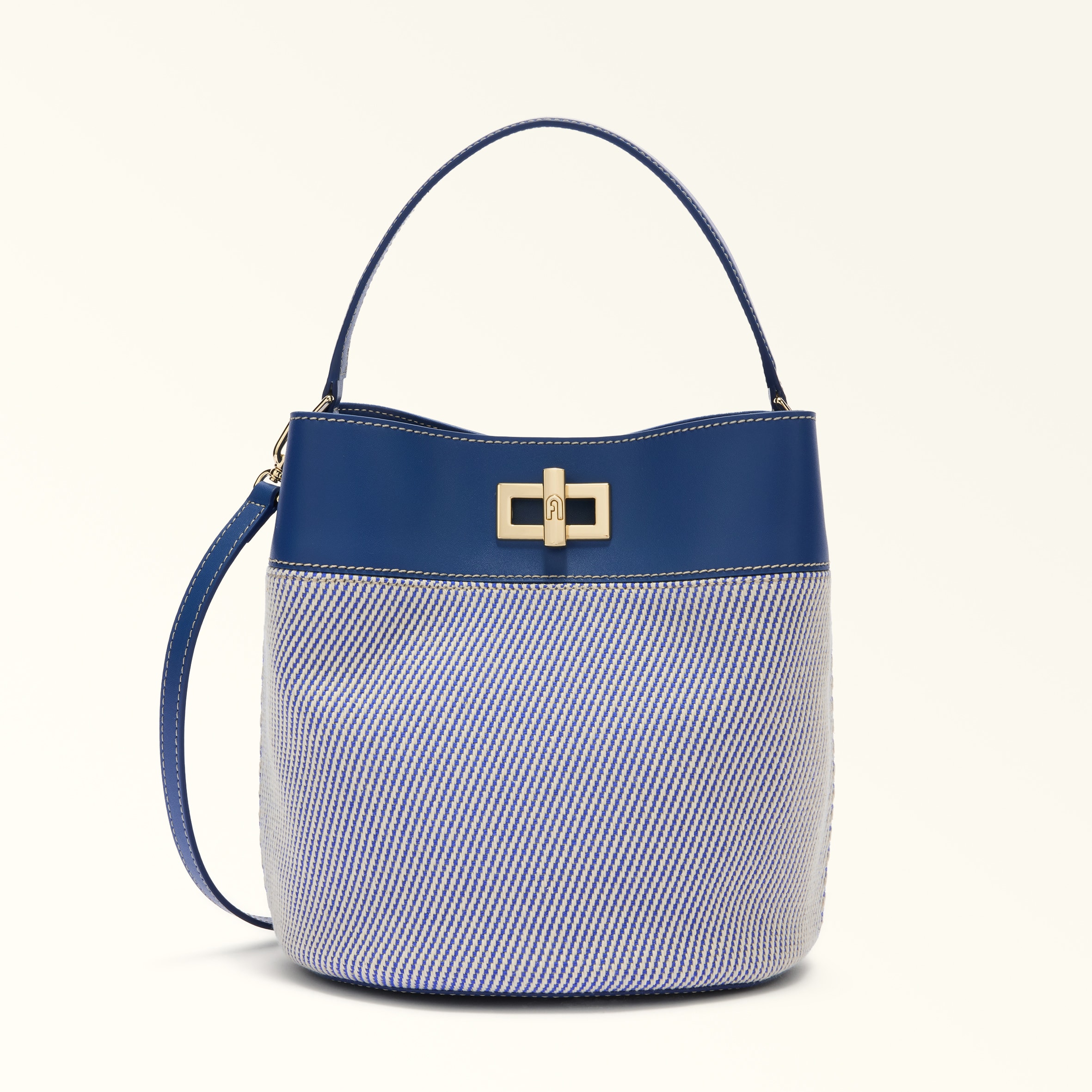 Furla Indigo Amelia Bucket Bag S Toni Canvas Fabric + Sidney Calf Leather Woman