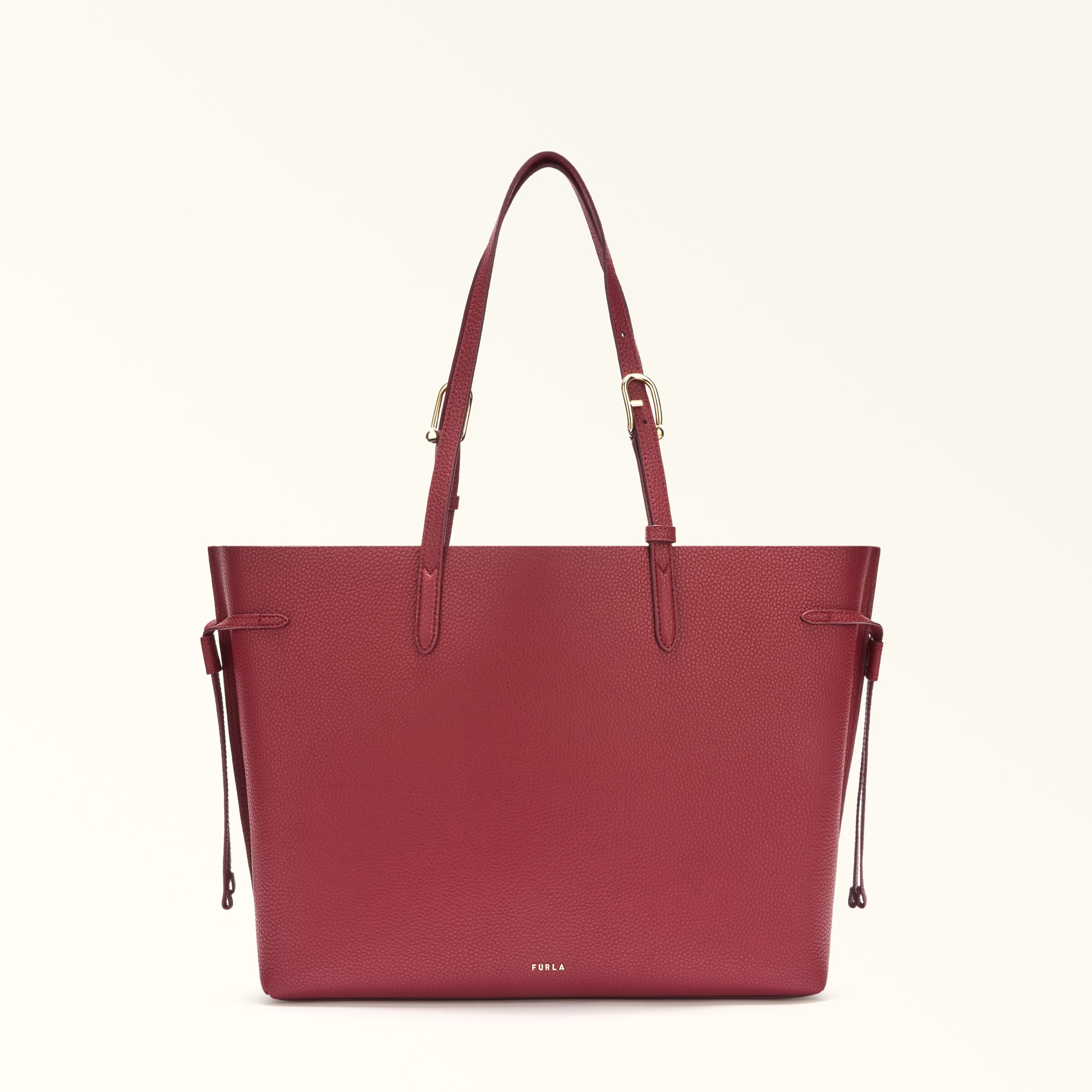 Furla Ava Borsa Shopping L Ciliegia D Rosso Pelle Di Vitello Pebble Double Donna In Red