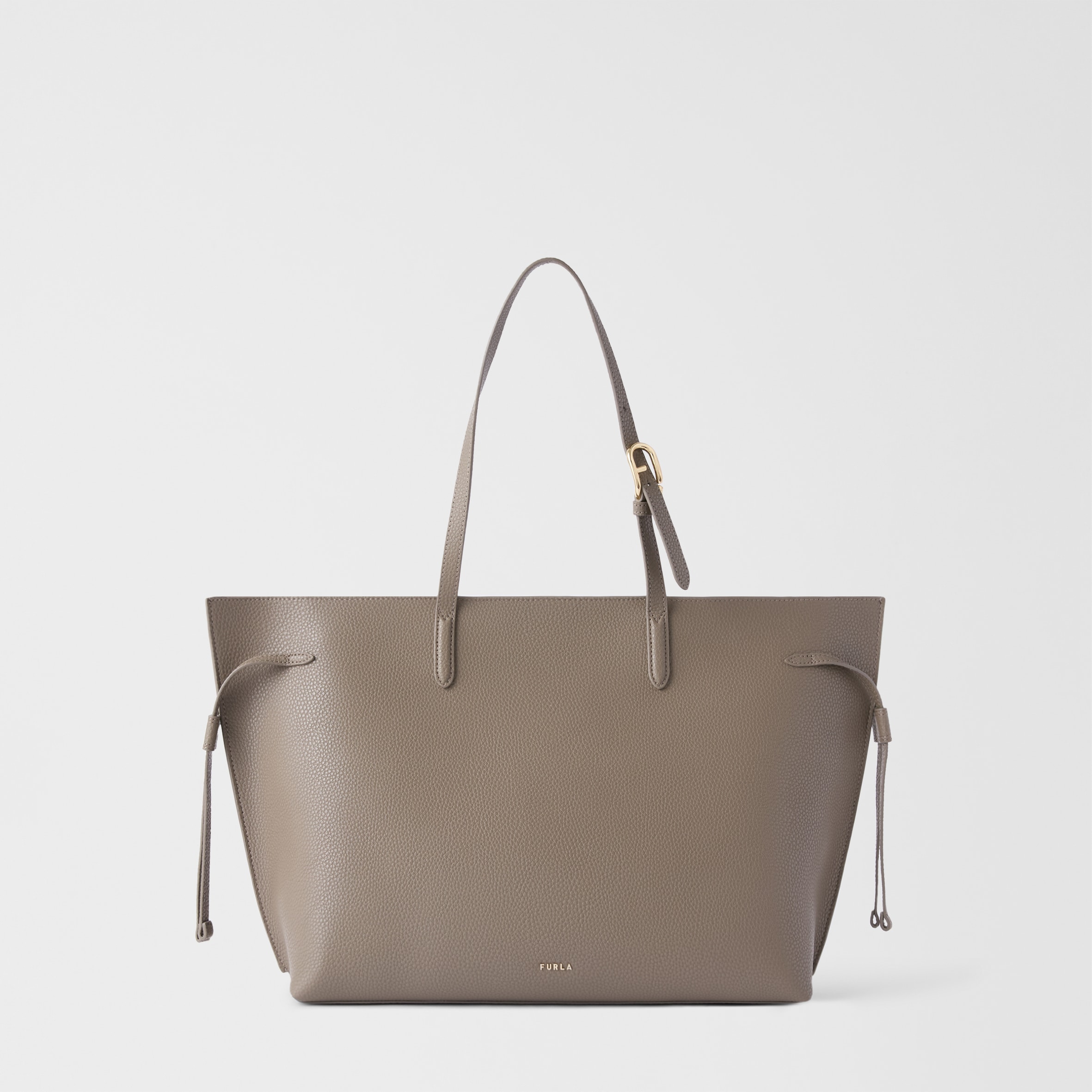Furla Donna Grigio Ava Borsa Shopping L Muddy Gray Pelle Di Vitello Pebble Double