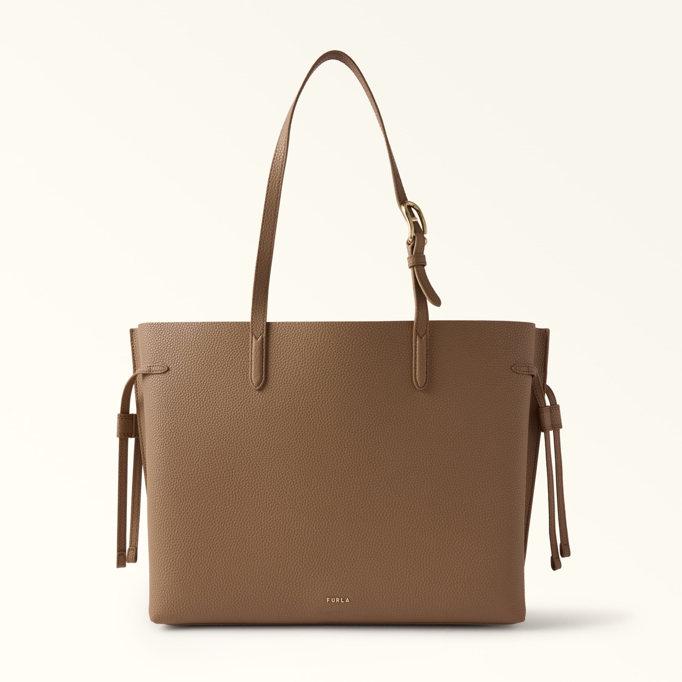 Furla Ava Borsa Shopping L Toffee Marrone Pelle Di Vitello Pebble Double Donna In Brown