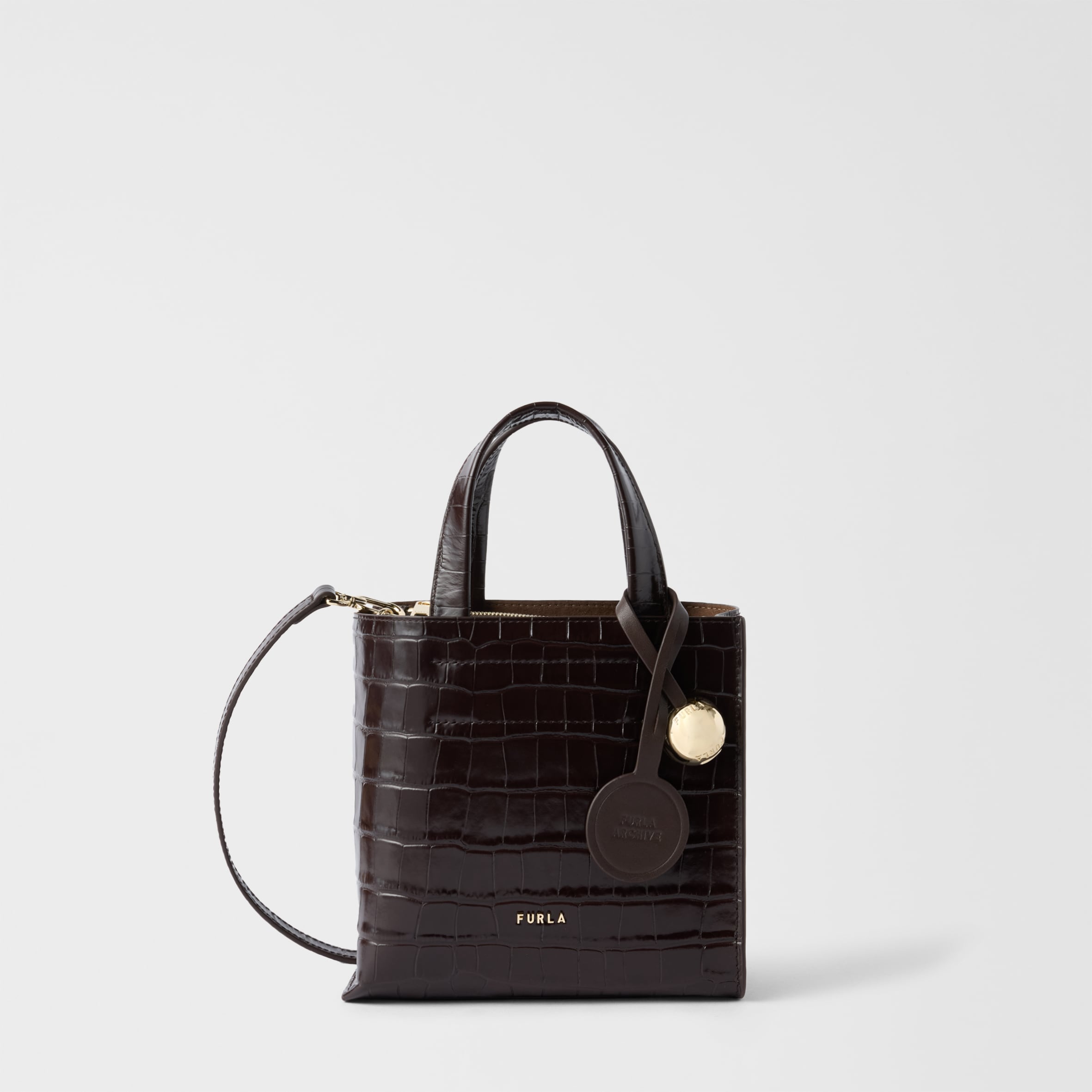 Furla Donna Marrone Divide It Borsa Shopping Mini Cioccolato Pelle Di Vitello Stampa Cocco