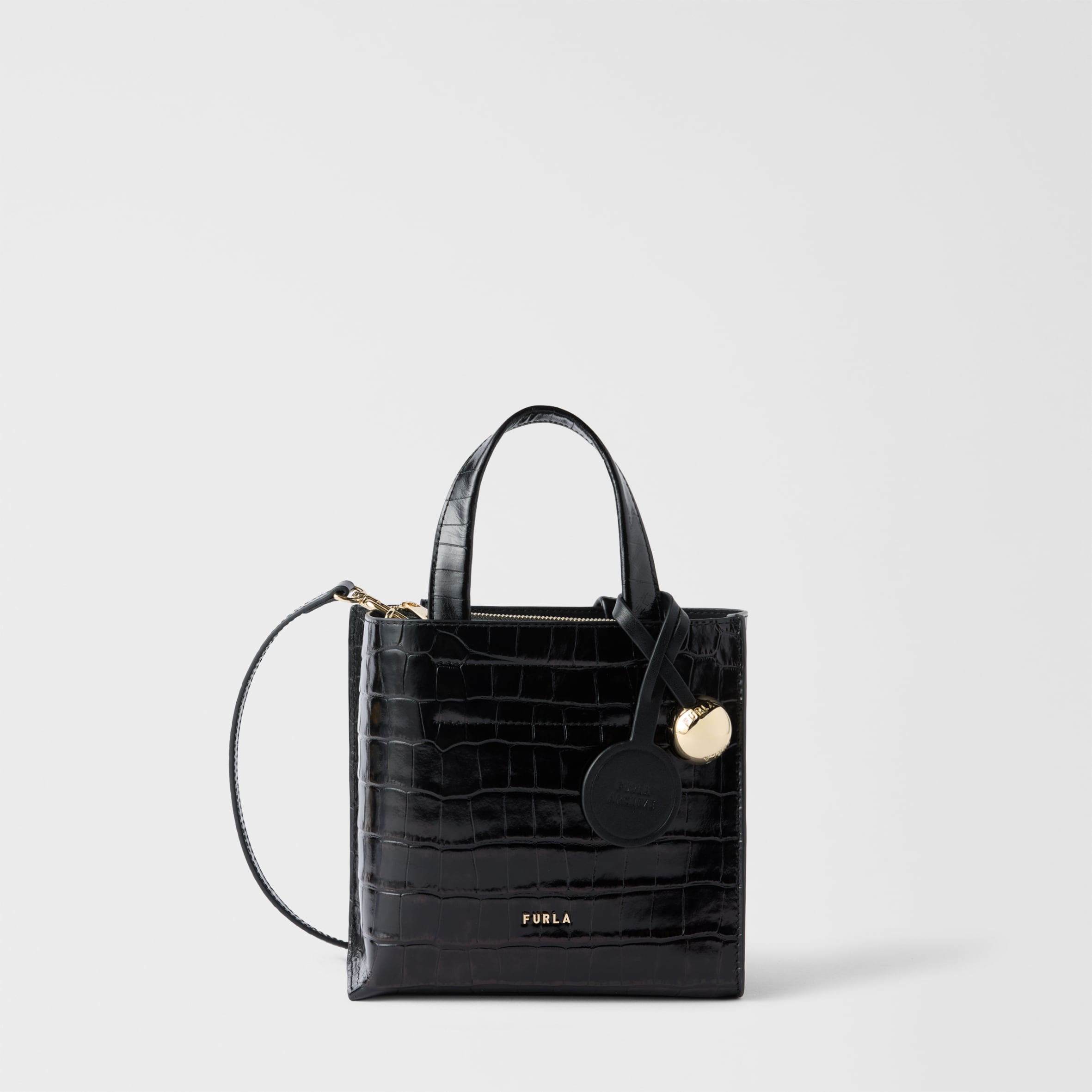 Furla Donna Nero Divide It Borsa Shopping Mini Pelle Di Vitello Stampa Cocco