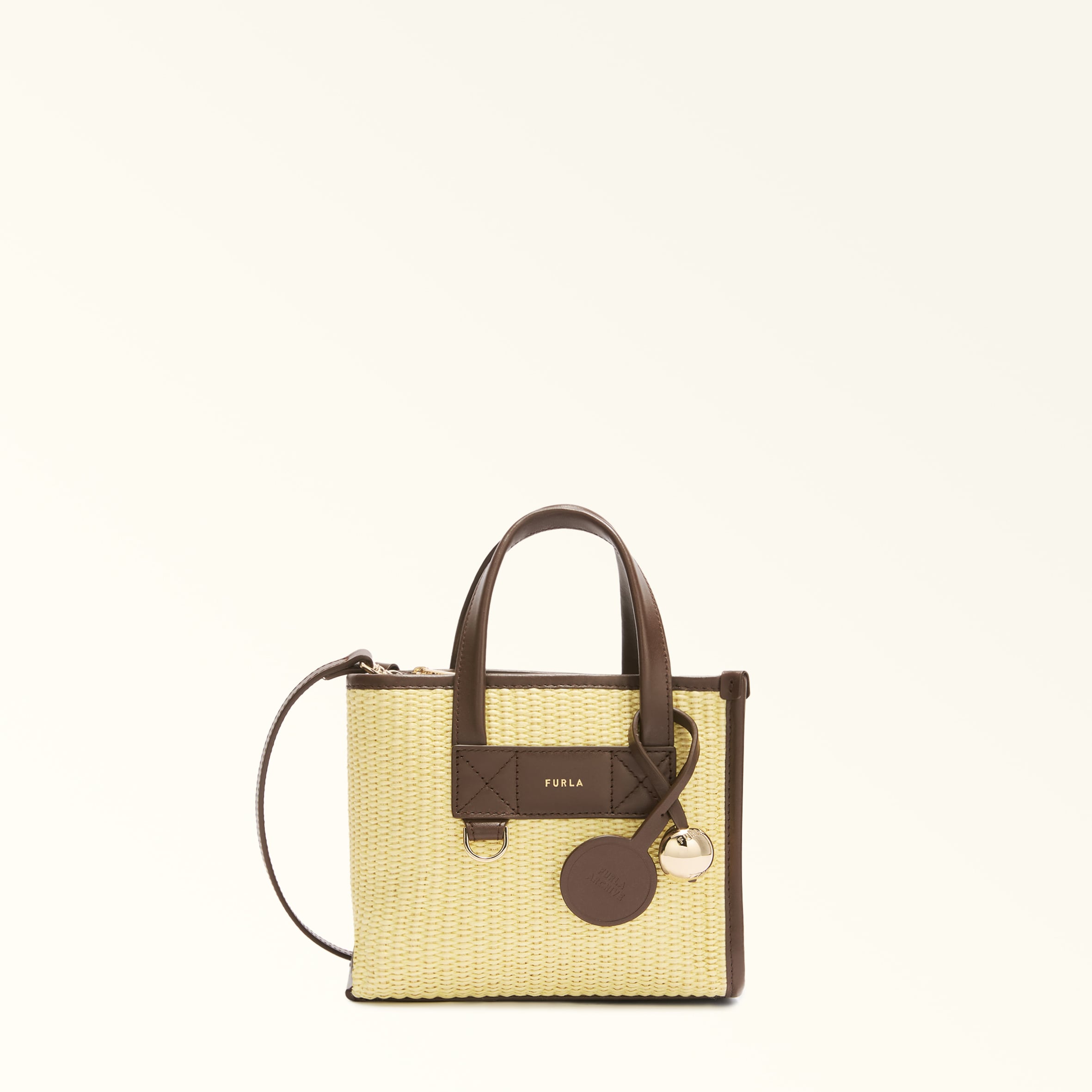 Furla Yellow Divide It Tote Mini Toni Freesia Tuscany Woven Colorblock + Soft Calf Leather Woman