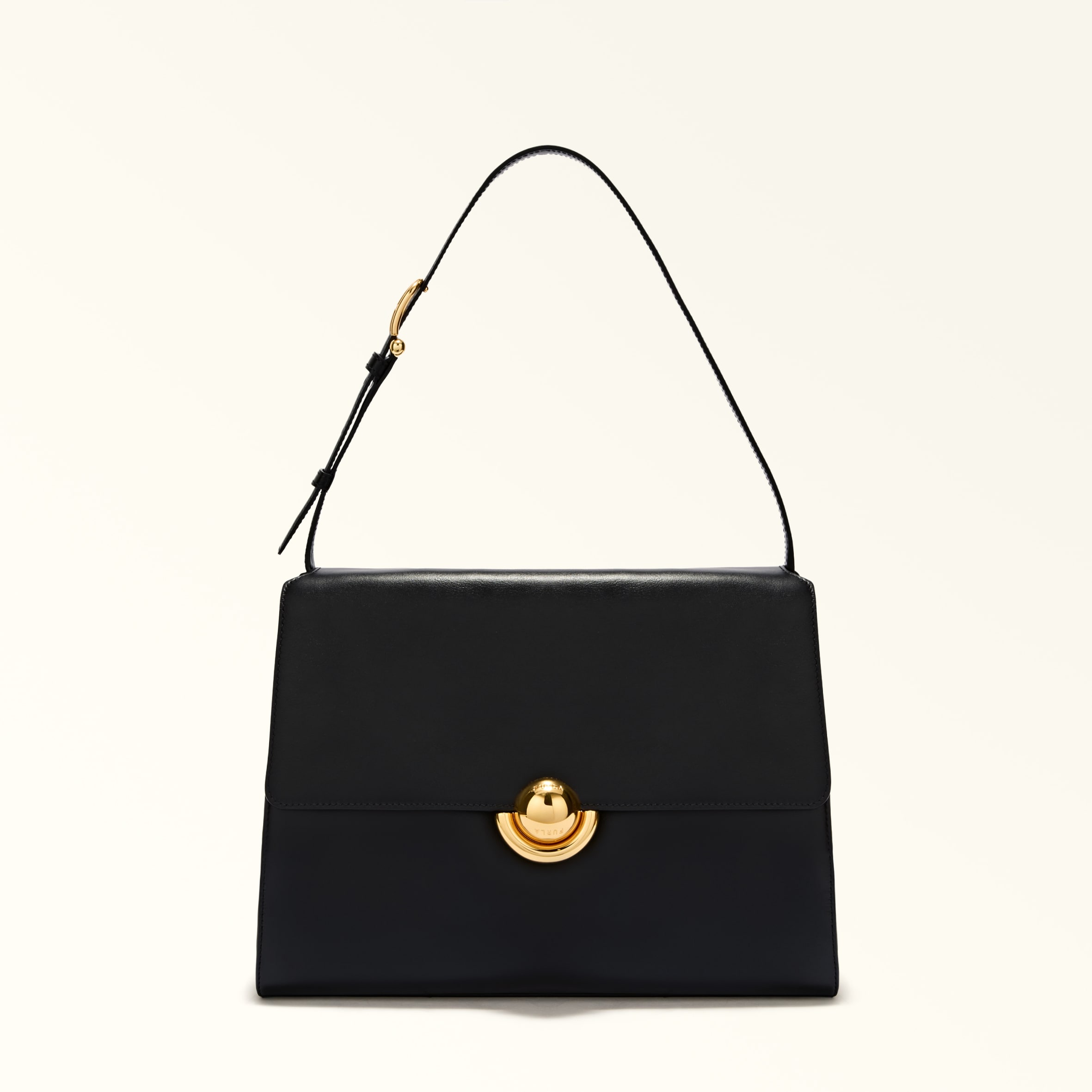 Furla Domus Borsa A Spalla M Nero Nero Pelle Di Vitello Varrenne + Camoscio Donna In Black