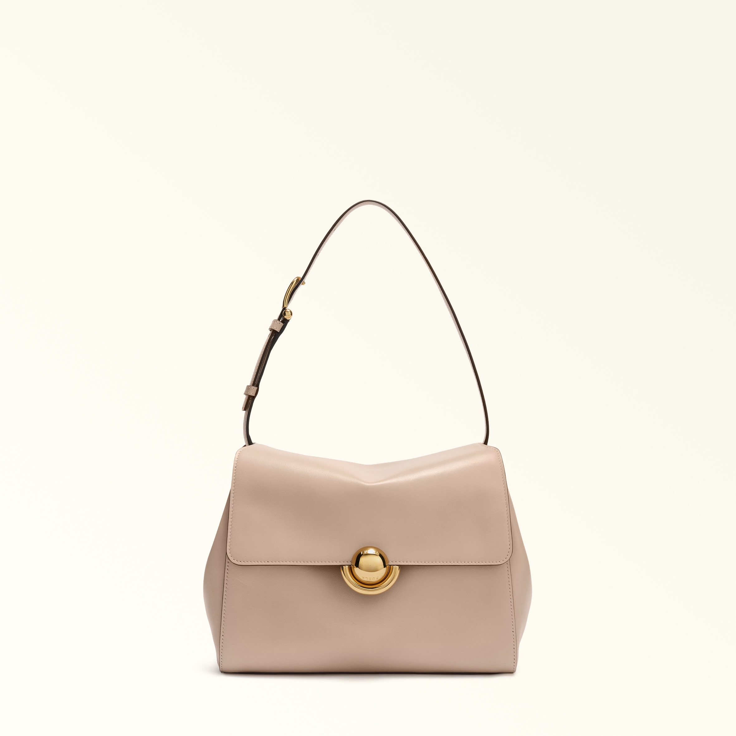 Furla Domus Borsa A Spalla S Cotone G Beige Pelle Di Vitello Varrenne + Camoscio Donna In Sand