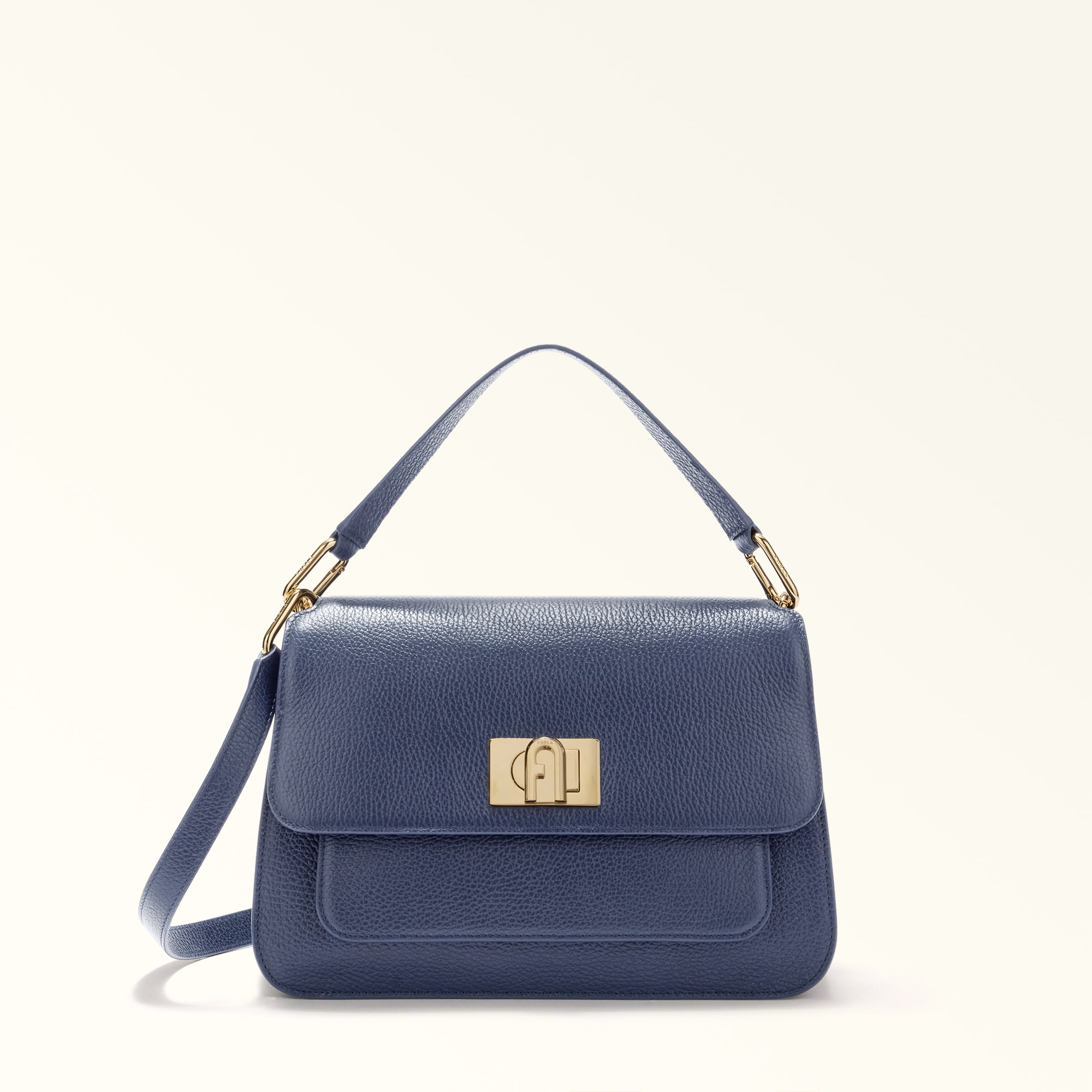 Furla Ella Top Handle M Blu Reale Grained Calf Leather Woman