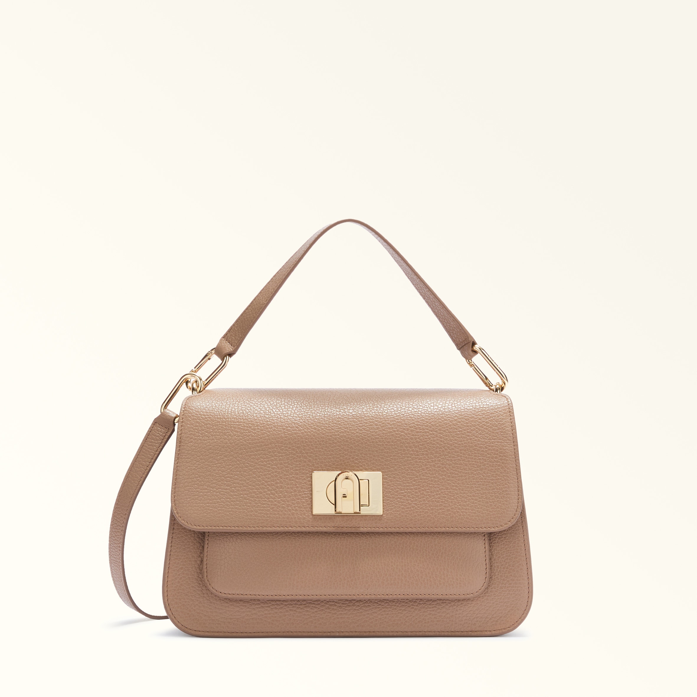 Furla Ella Top Handle M Greige Grey Grained Calf Leather Woman In Gray