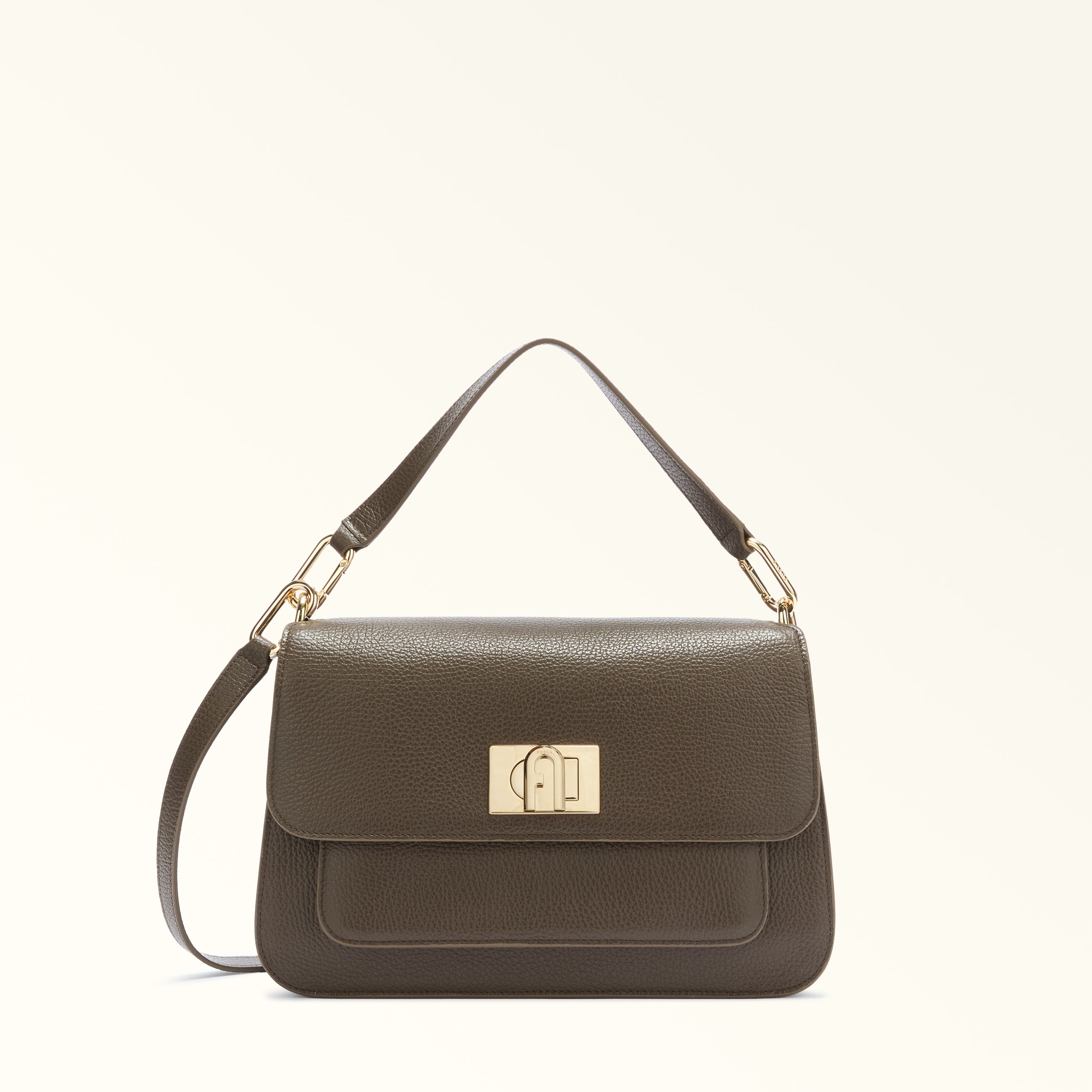 Furla Ella Top Handle M Mogano Purple Grained Calf Leather Woman