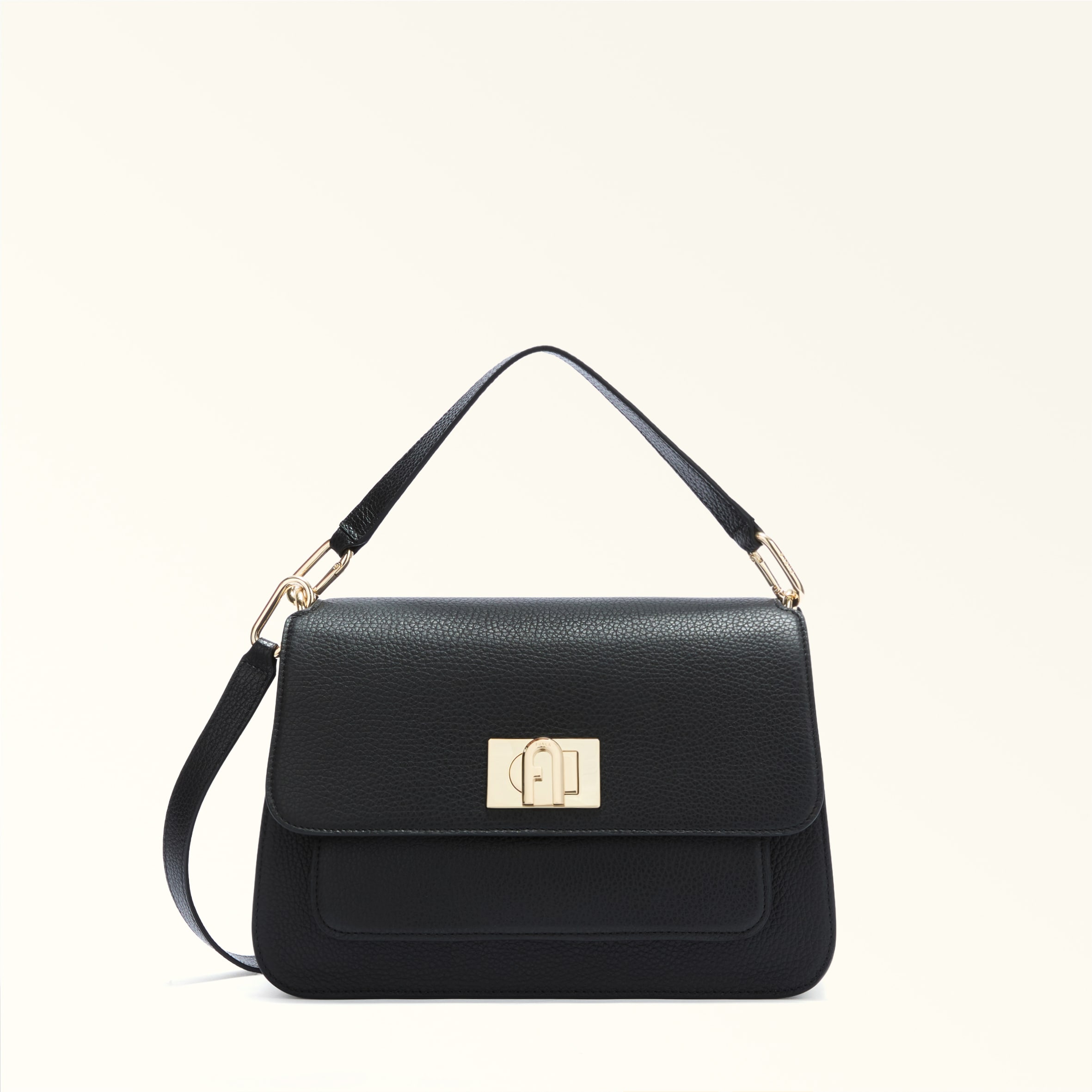 Furla Ella Top Handle M Nero Black Grained Calf Leather Woman
