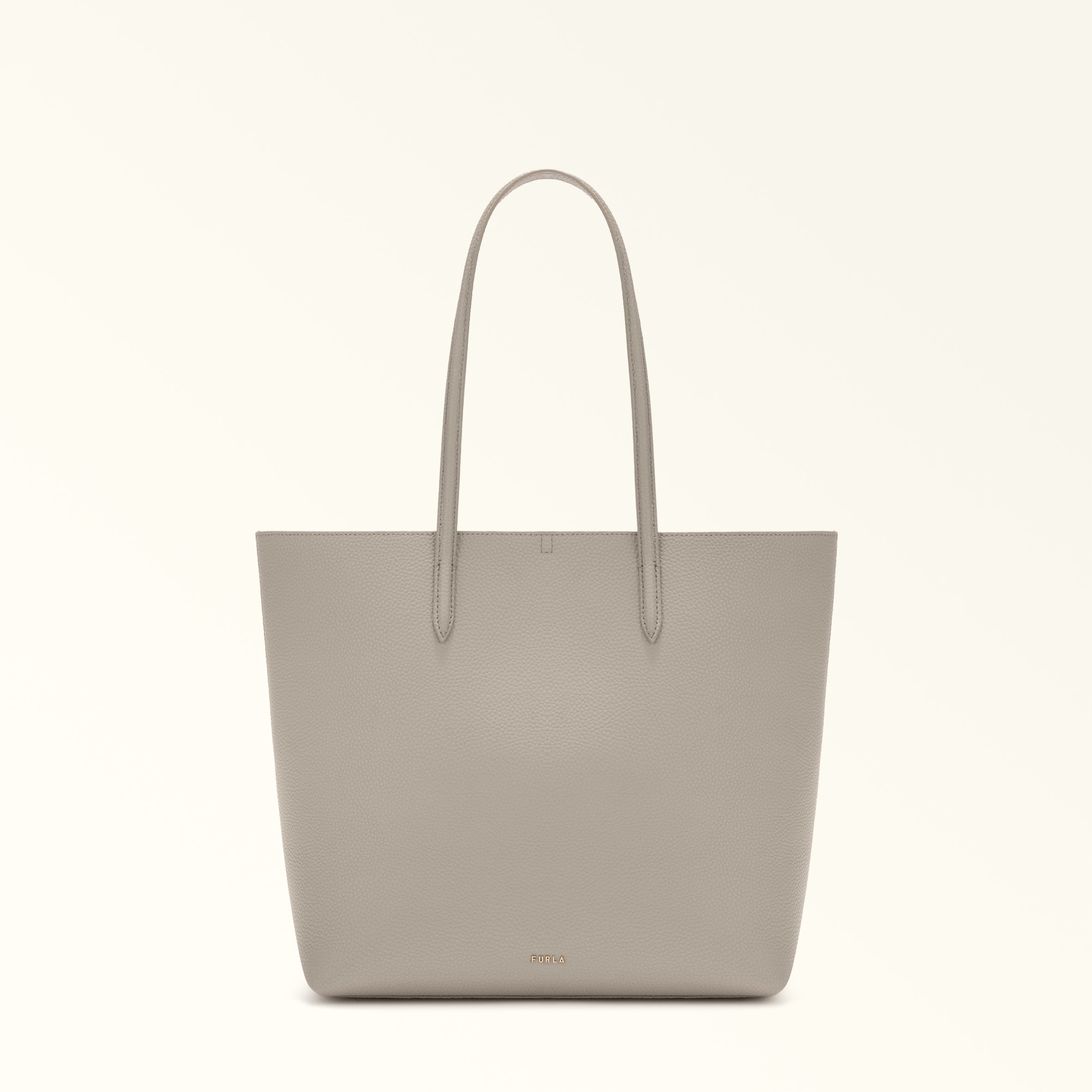 Furla Ella Tote M Vaniglia Beige Double Pebble Calf Leather Woman In Sand