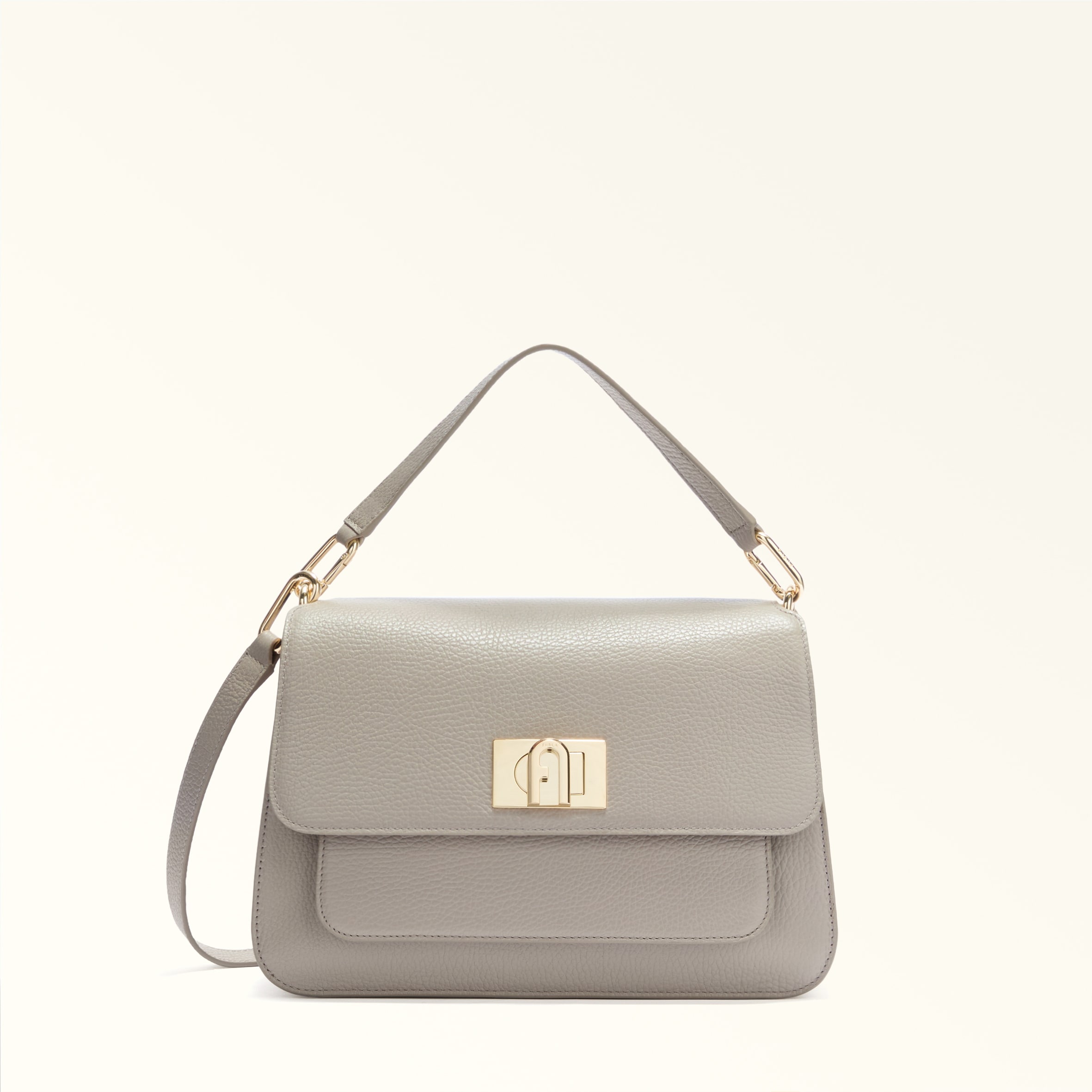 Furla Ella Top Handle M Vaniglia Beige Grained Calf Leather Woman In Sand