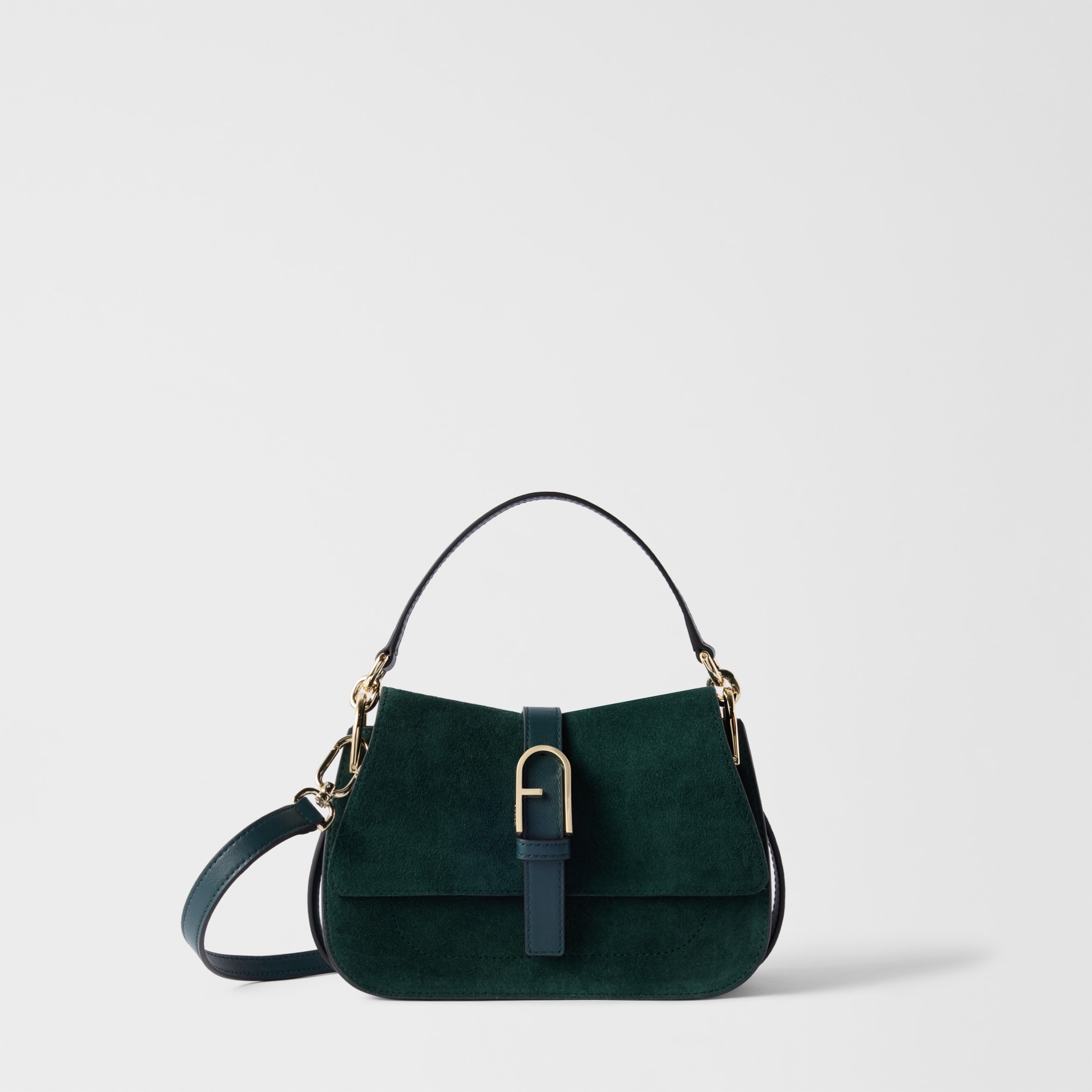 Furla Donna Verde Flow Borsa A Mano Mini Toni Dark Forest Camoscio + Pelle Di Vitello Claris Lux