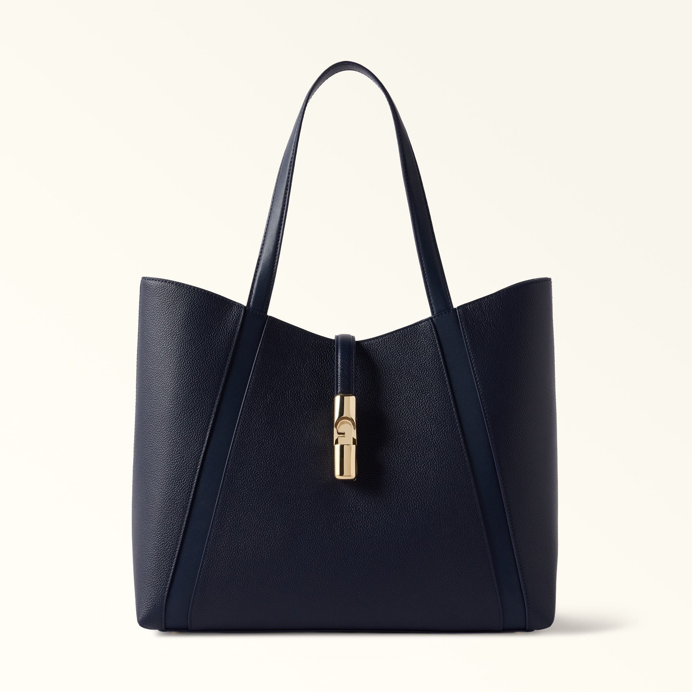 Furla Blue Goccia Tote L Ink Night Calf Leather + Sidney Calf Leather Woman