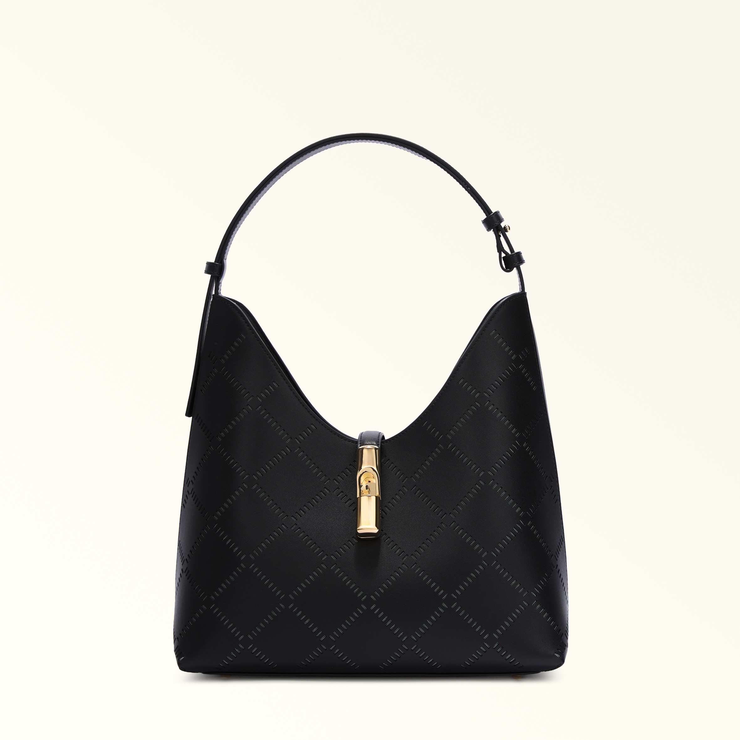 Furla Black Goccia Shoulder Bag M Nero Perforated Sidney Calf Leather Woman