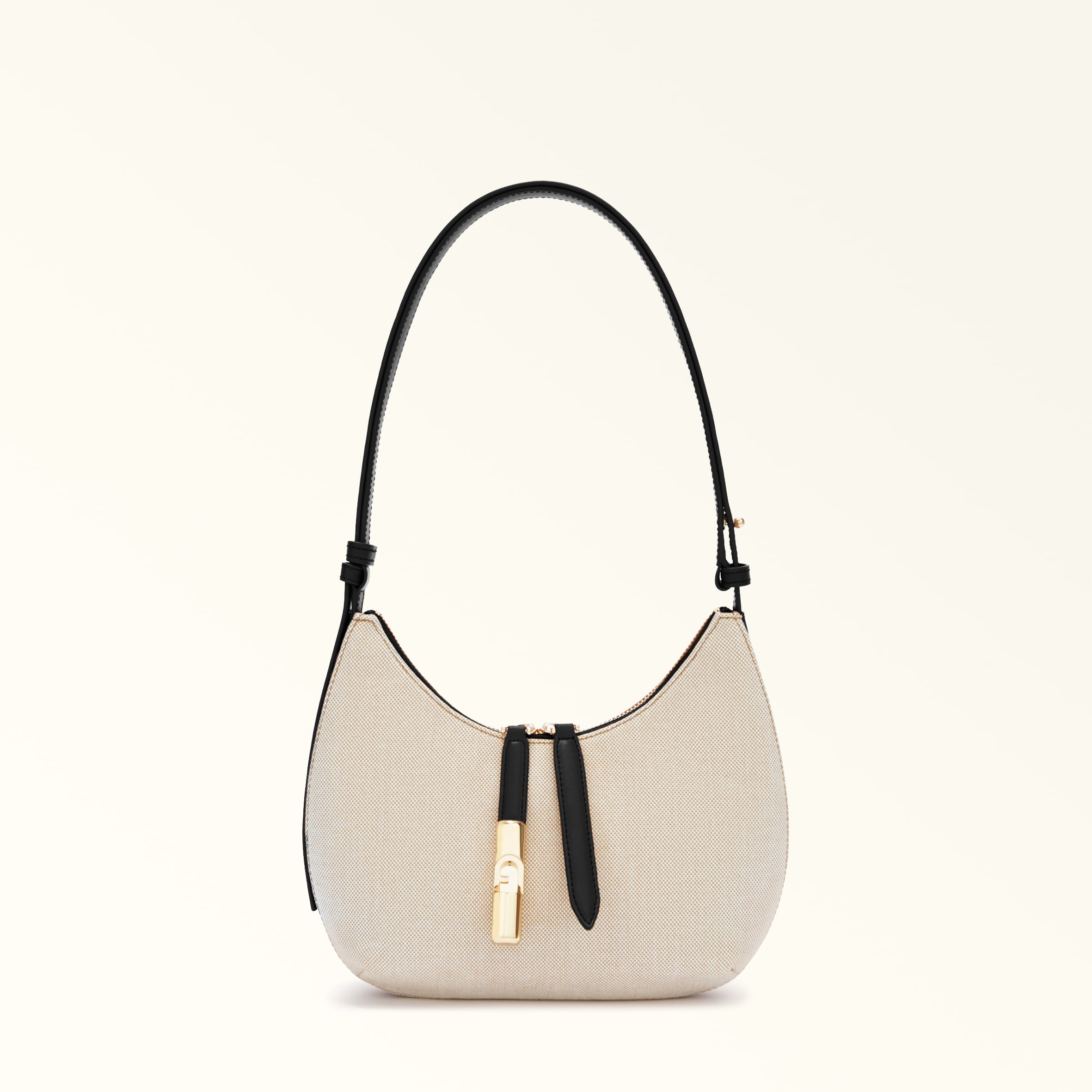 Furla Goccia Borsa A Spalla S Naturale Beige Tessuto Di Canvas + Pelle Di Vitello Sidney Donna