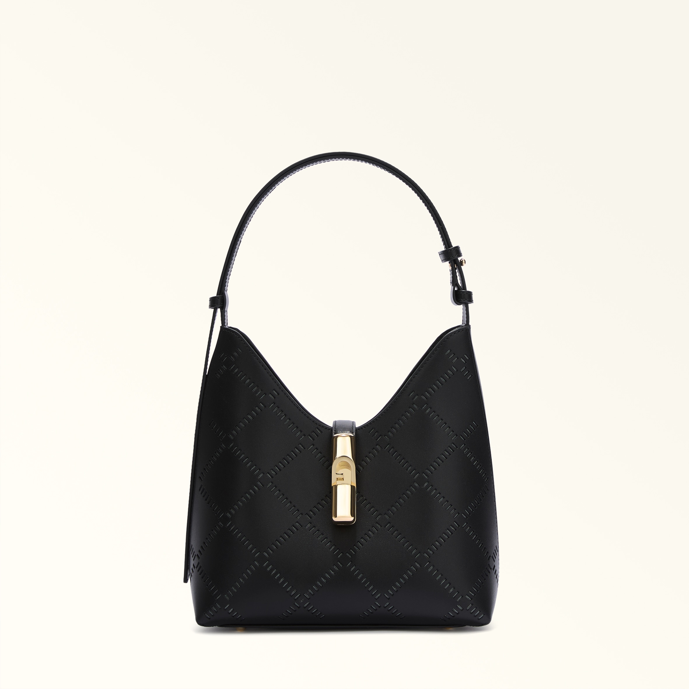 Furla Black Goccia Shoulder Bag S Nero Perforated Sidney Calf Leather Woman