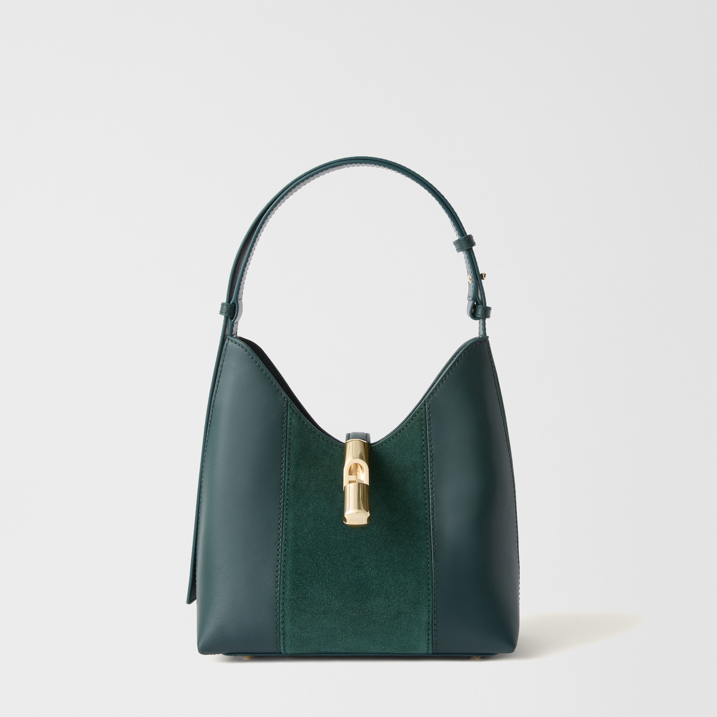 Furla Donna Verde Goccia Borsa A Spalla S Toni Dark Forest Pelle Di Vitello Sidney + Camoscio