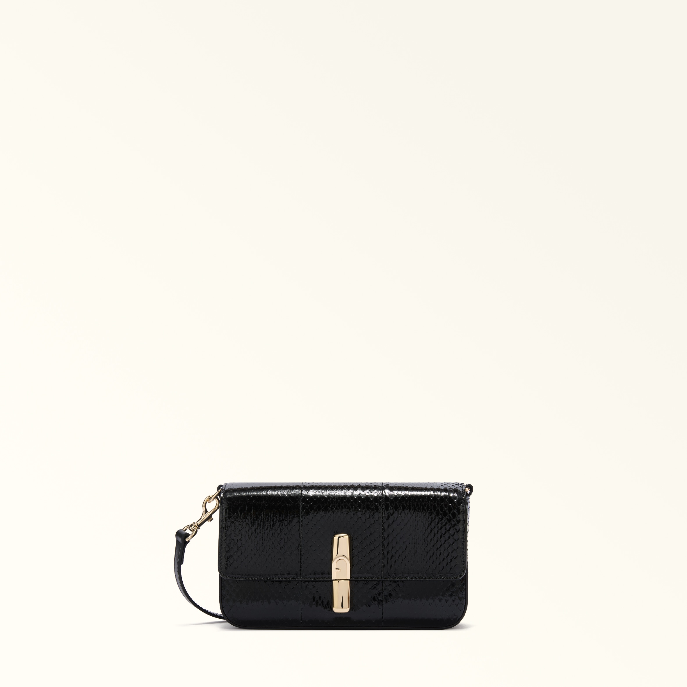 Furla Black Iride Crossbody Mini Toni Nero Watersnake Exotic Leather Woman