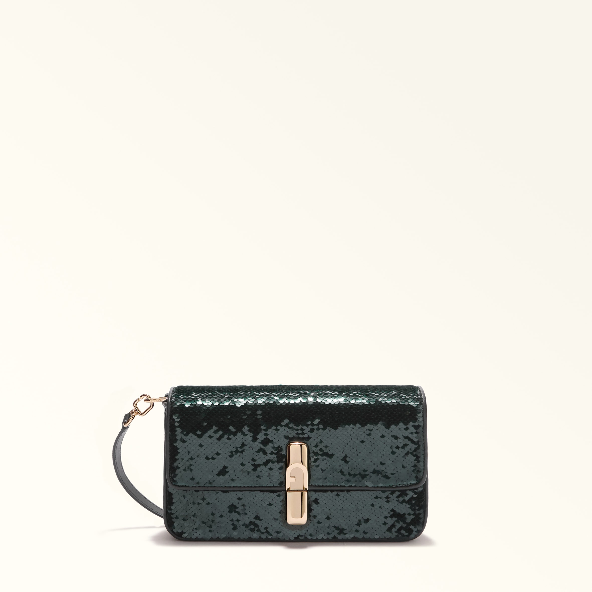 Furla Iride Borsa A Tracolla S Deep Green Tessuto Con Paillettes Donna