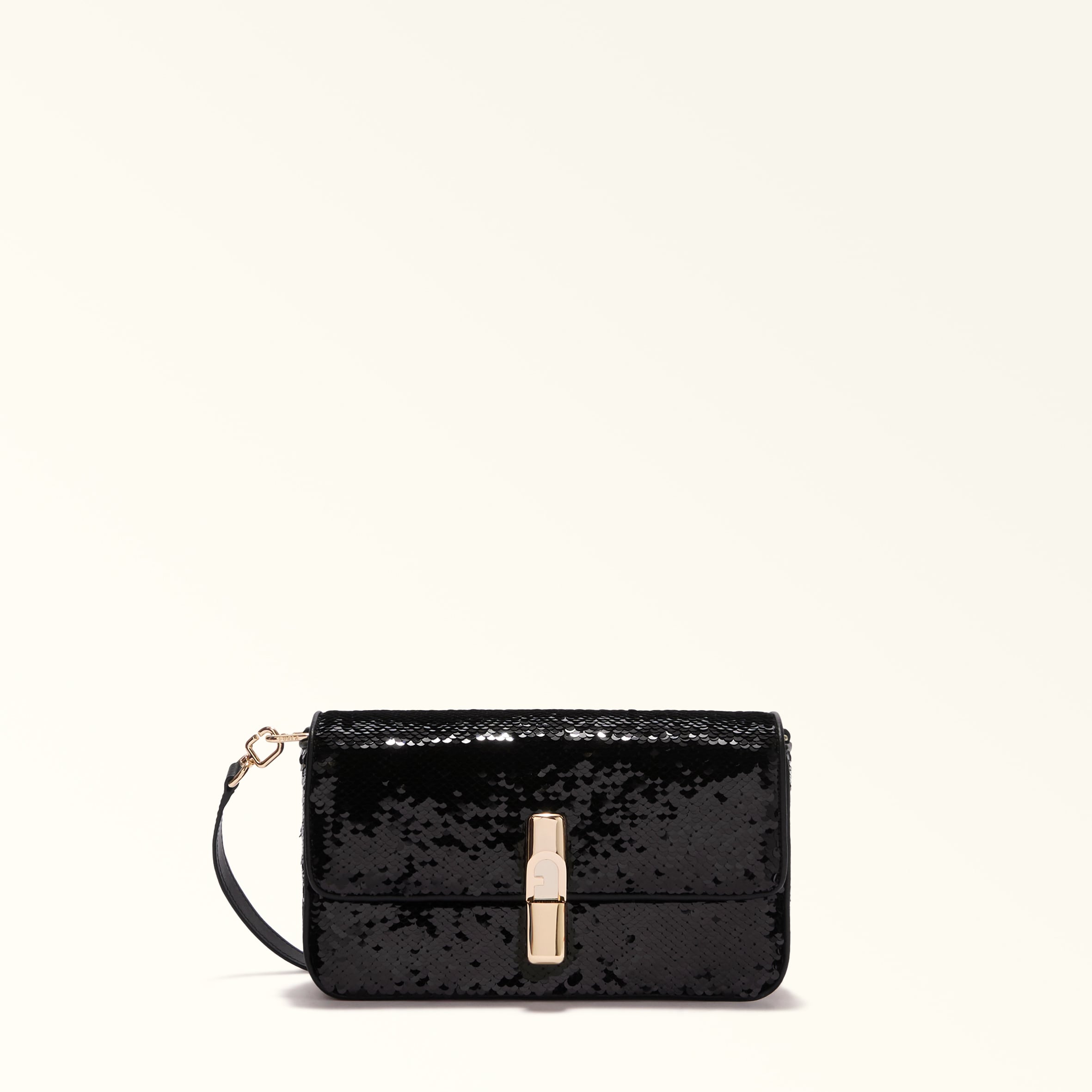 Furla Iride Borsa A Tracolla S Nero Nero Tessuto Con Paillettes Donna In Black
