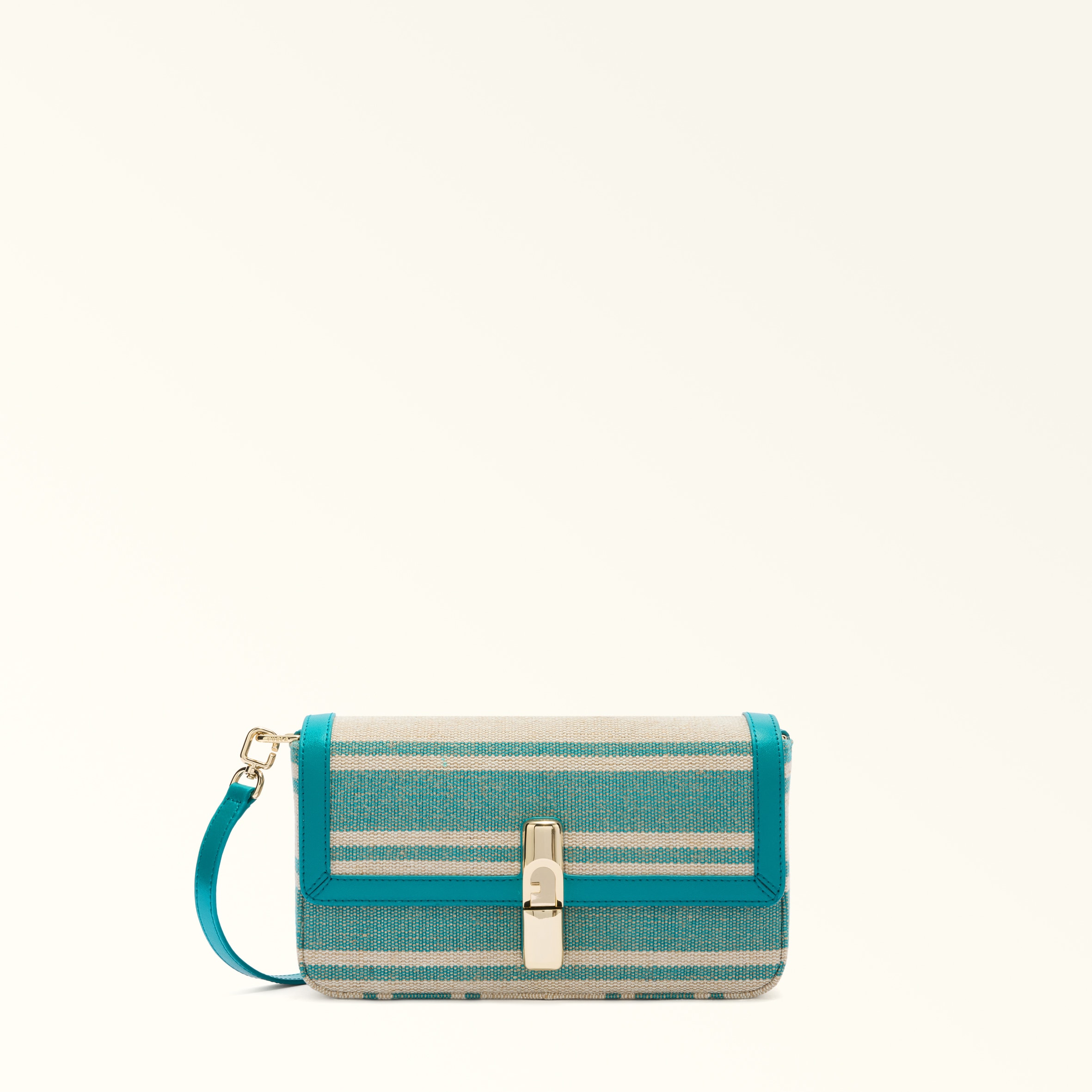 Furla Iride Borsa A Tracolla S Toni Amatore Blue Multicolore Tessuto Canvas A Righe + Pelle Di Vitel