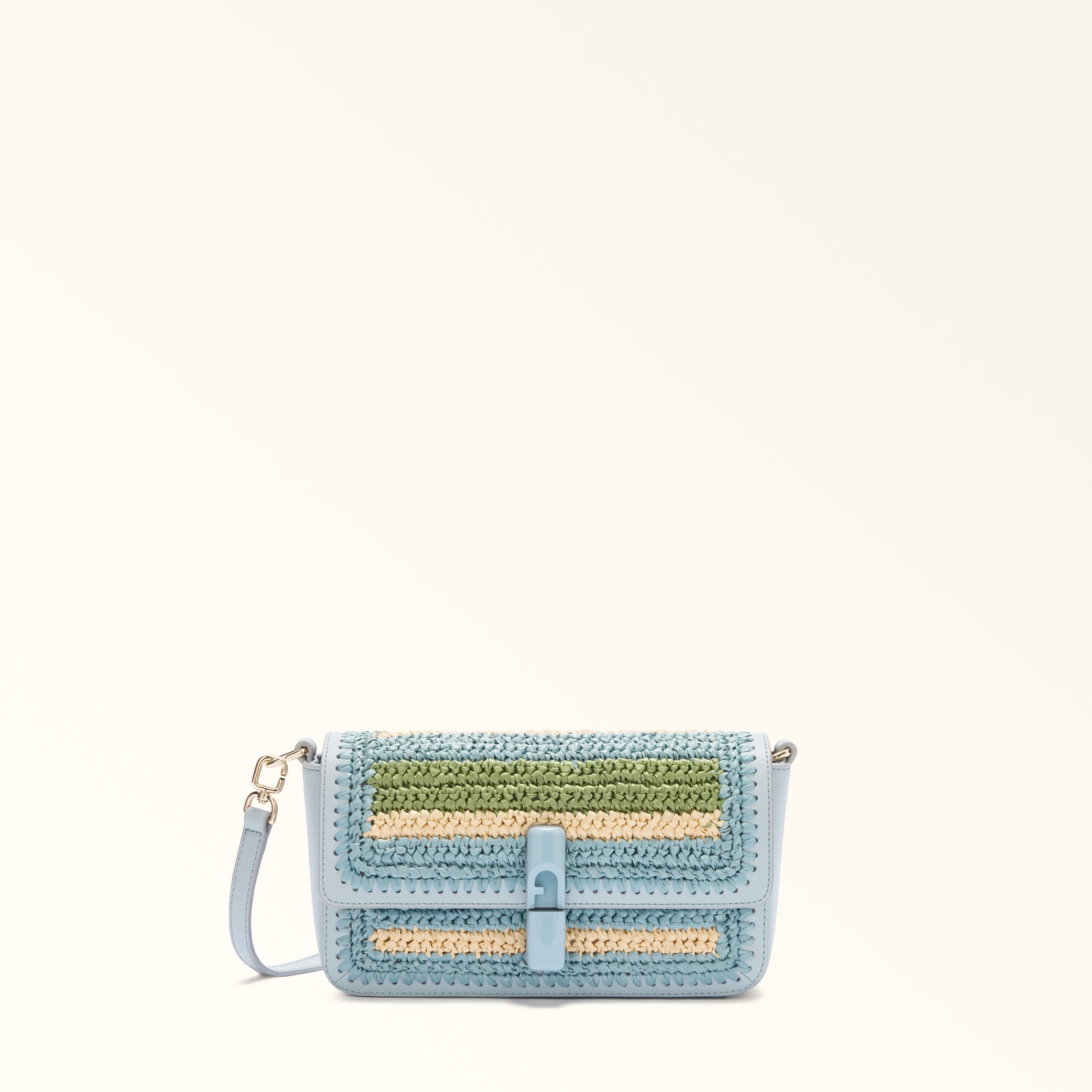 Furla Iride Crossbody S Toni Carta Da Zucchero Multicolour Crochet Stripes Fabric + Sidney Calf Leather Woman
