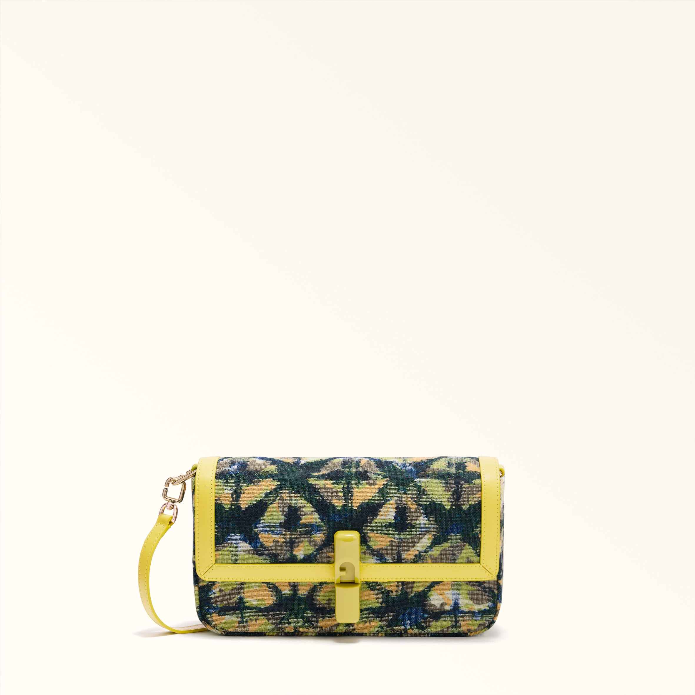 Furla Yellow Iride Crossbody S Toni Museum Multicolour Flowers Jacquard Fabric + Sidney Calf Leather Woman