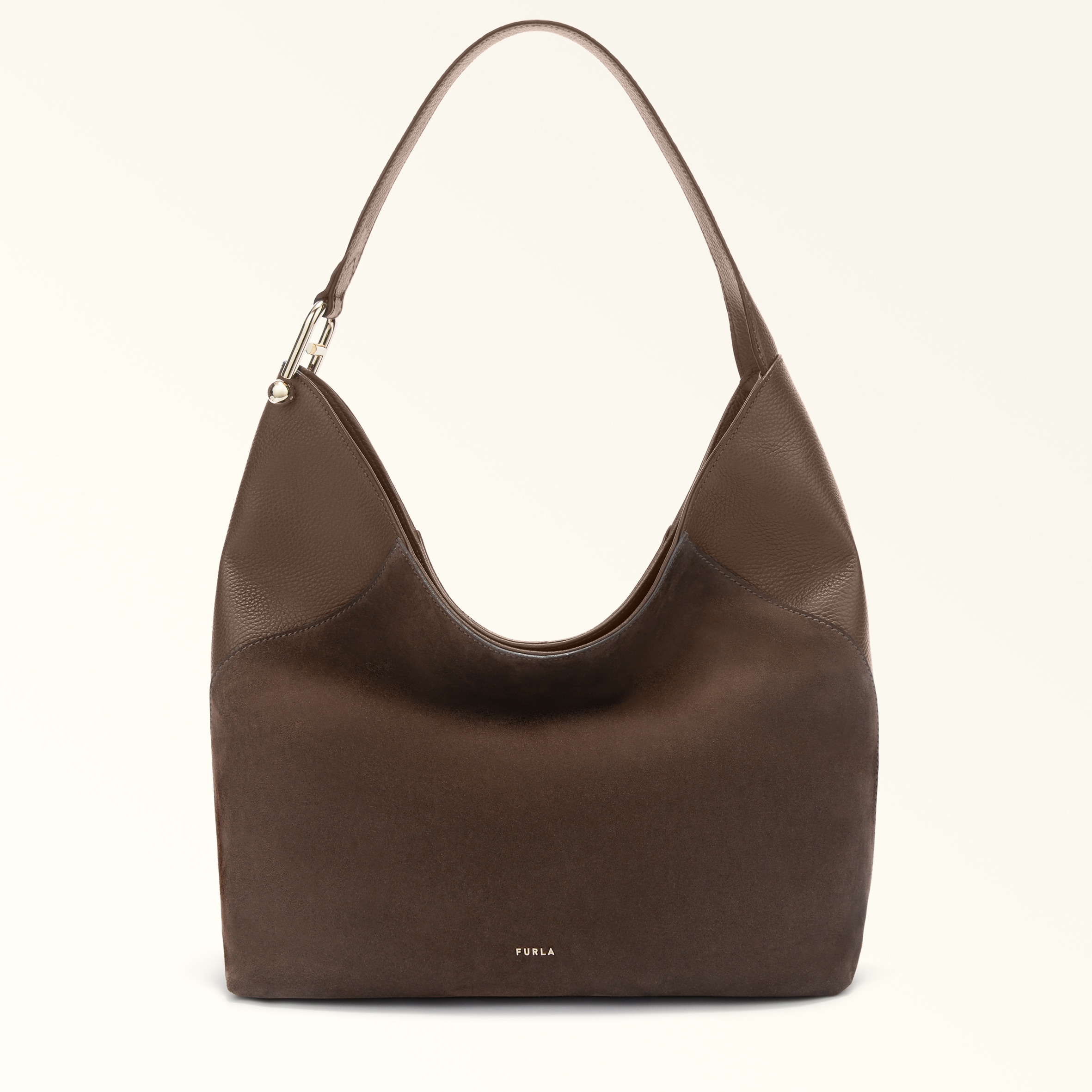 Furla Lara Shoulder Bag L Toni Espresso Suede + Grained Calf Leather Woman