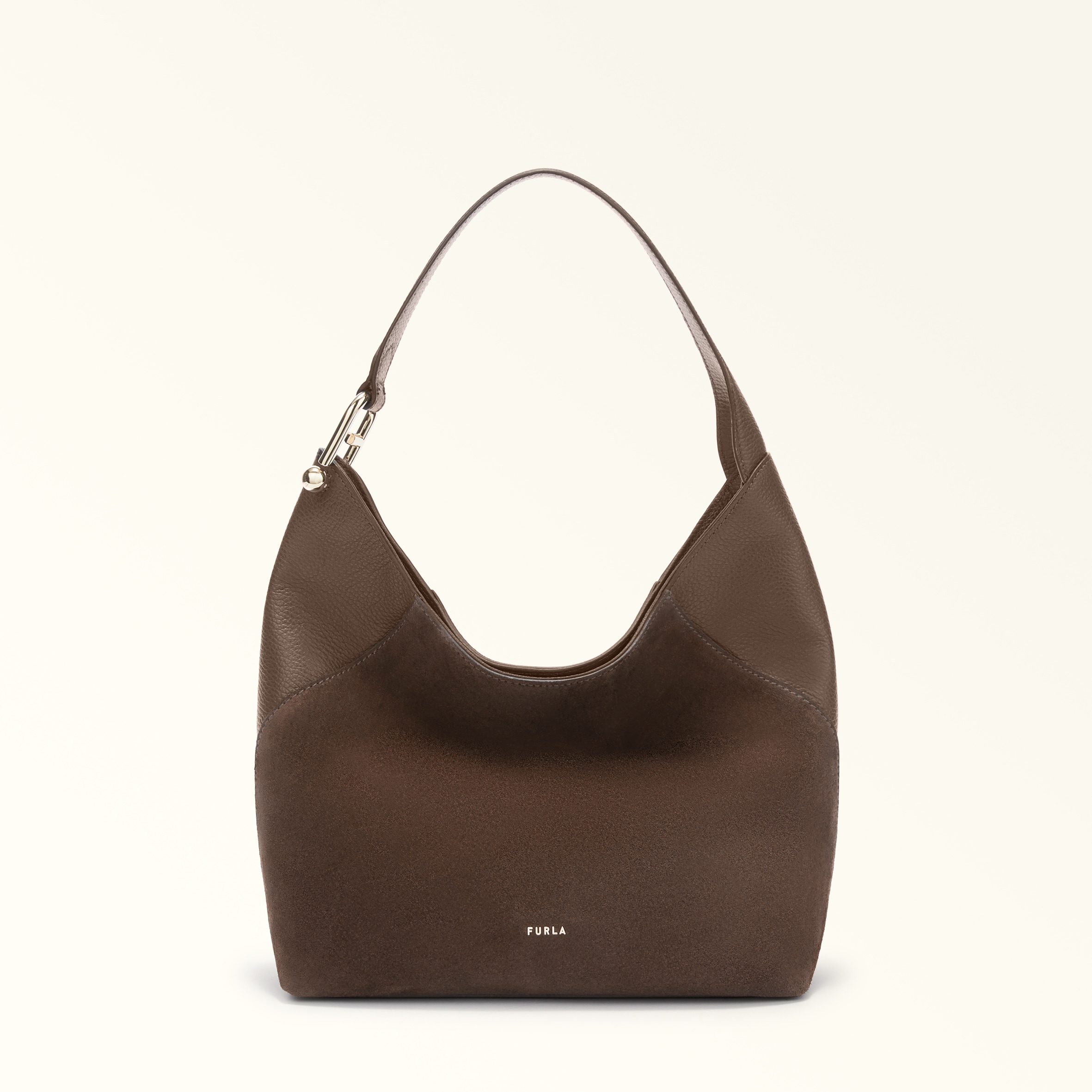Furla Lara Shoulder Bag M Toni Espresso Suede + Grained Calf Leather Woman