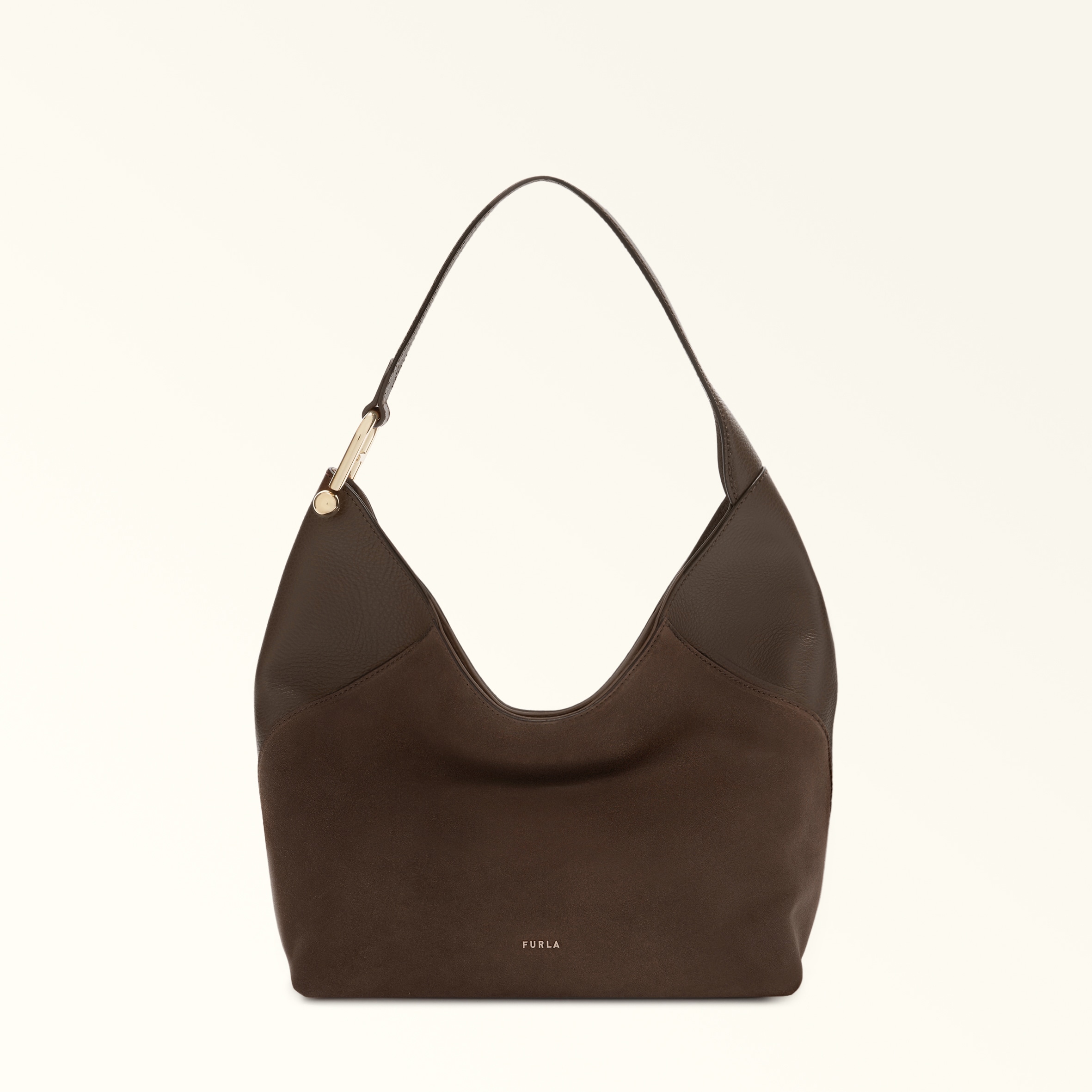 Furla Lara Borsa A Spalla M Toni Mogano Marrone Camoscio + Pelle Di Vitello Granata Donna In Brown