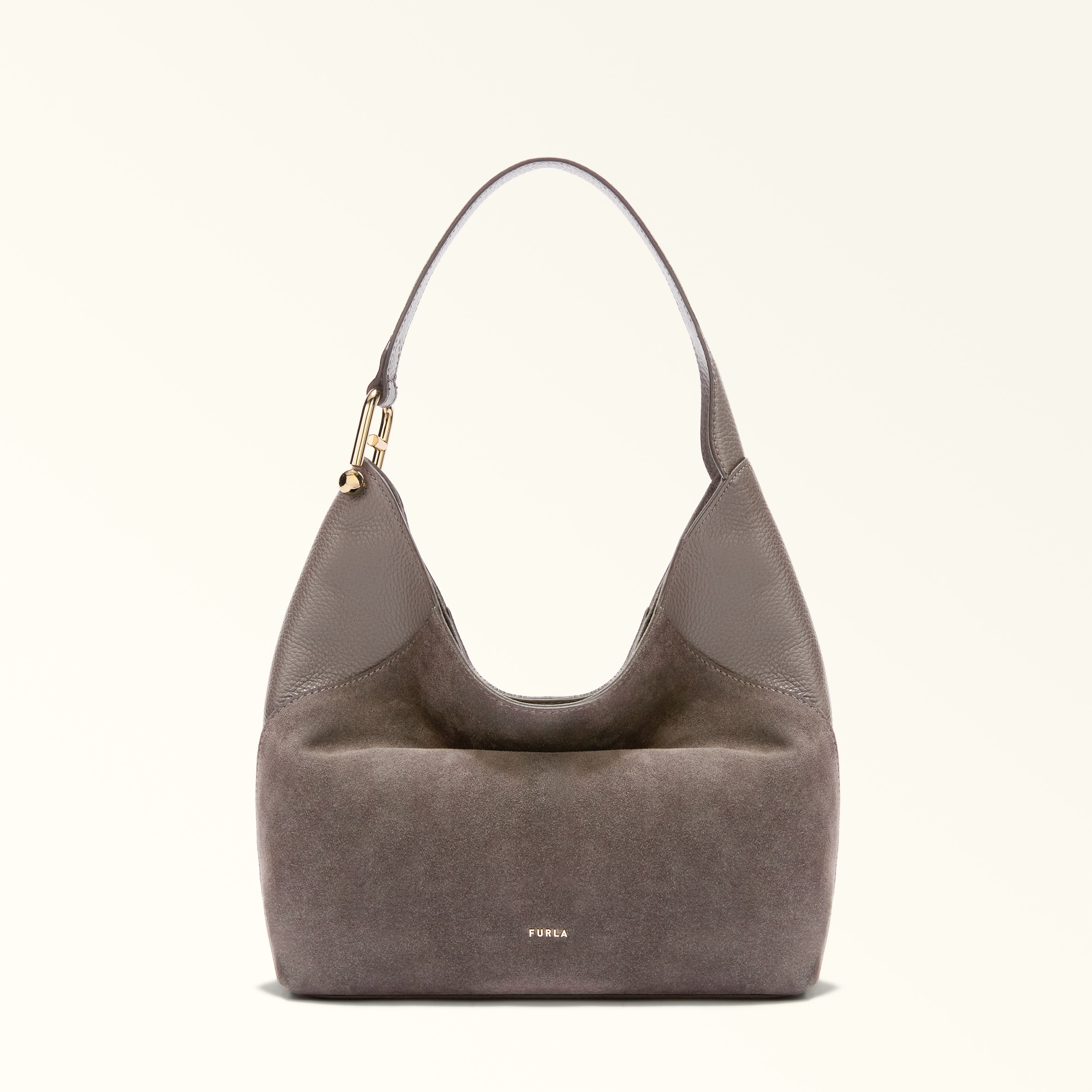 Furla Lara Shoulder Bag L Toni Urban Gray Suede + Grained Calf Leather Woman