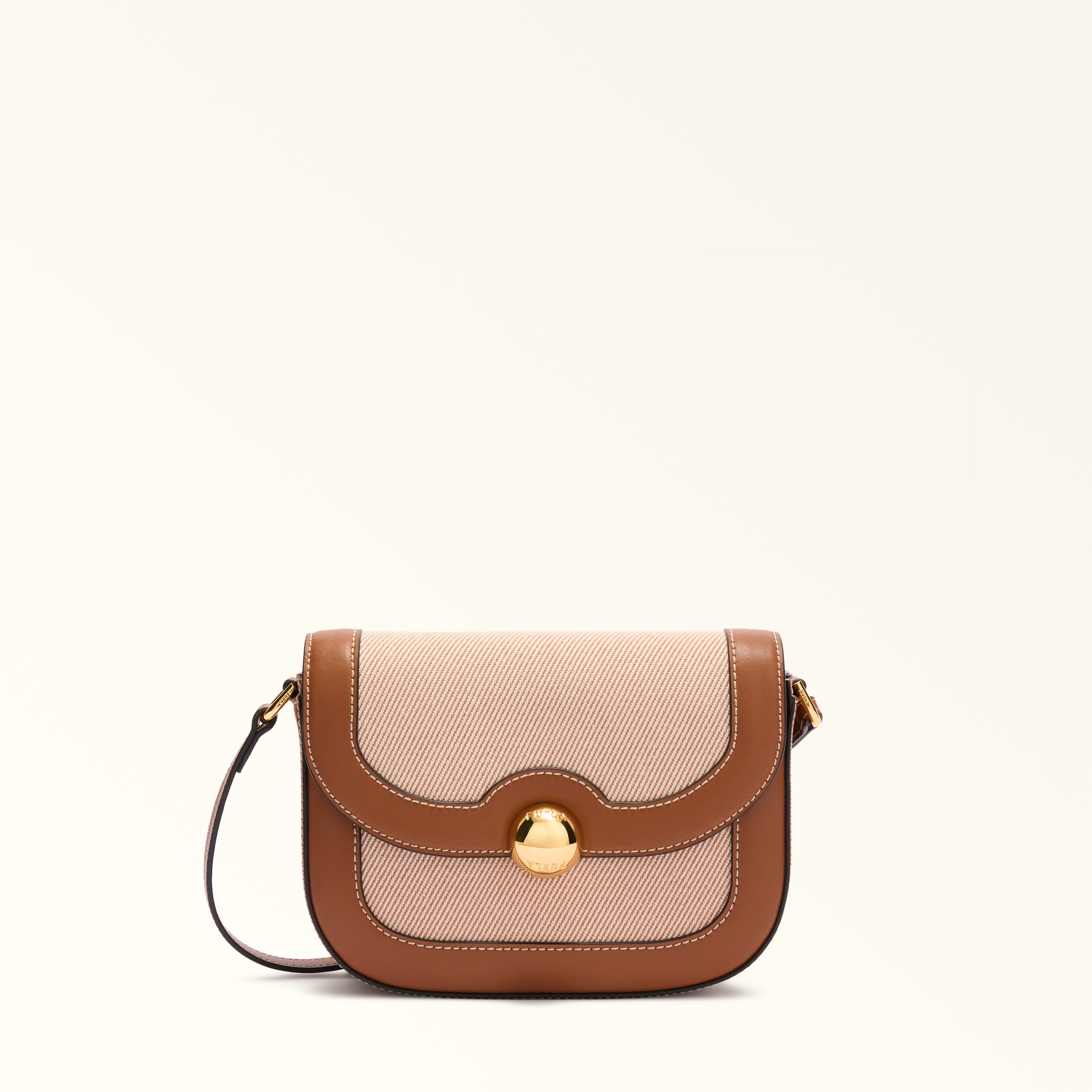 Furla Brown Moonlight Crossbody S Toni Cognac Canvas Fabric + Sidney Calf Leather Woman