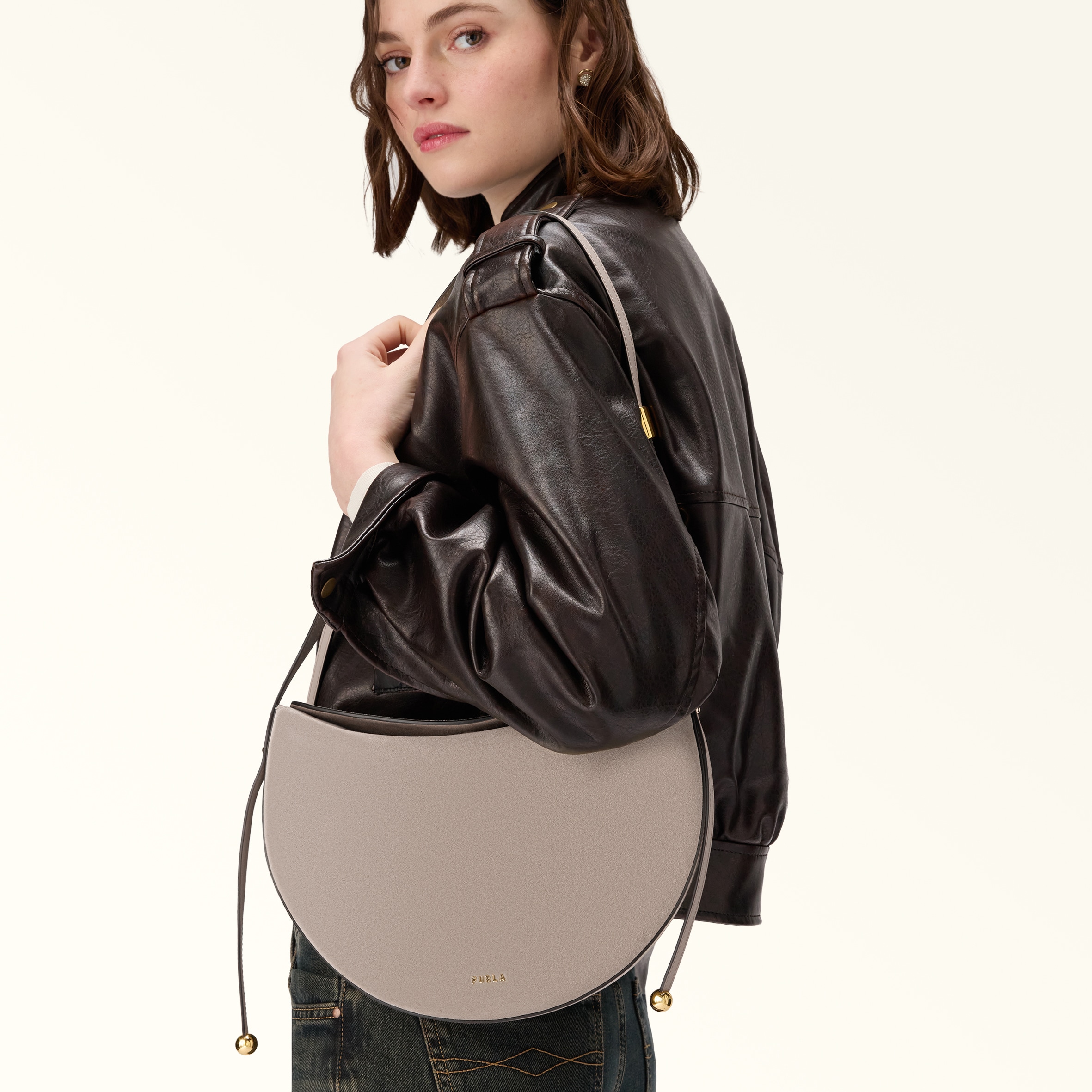 Borsa A Spalla M Toni Linen Furla Moonstone