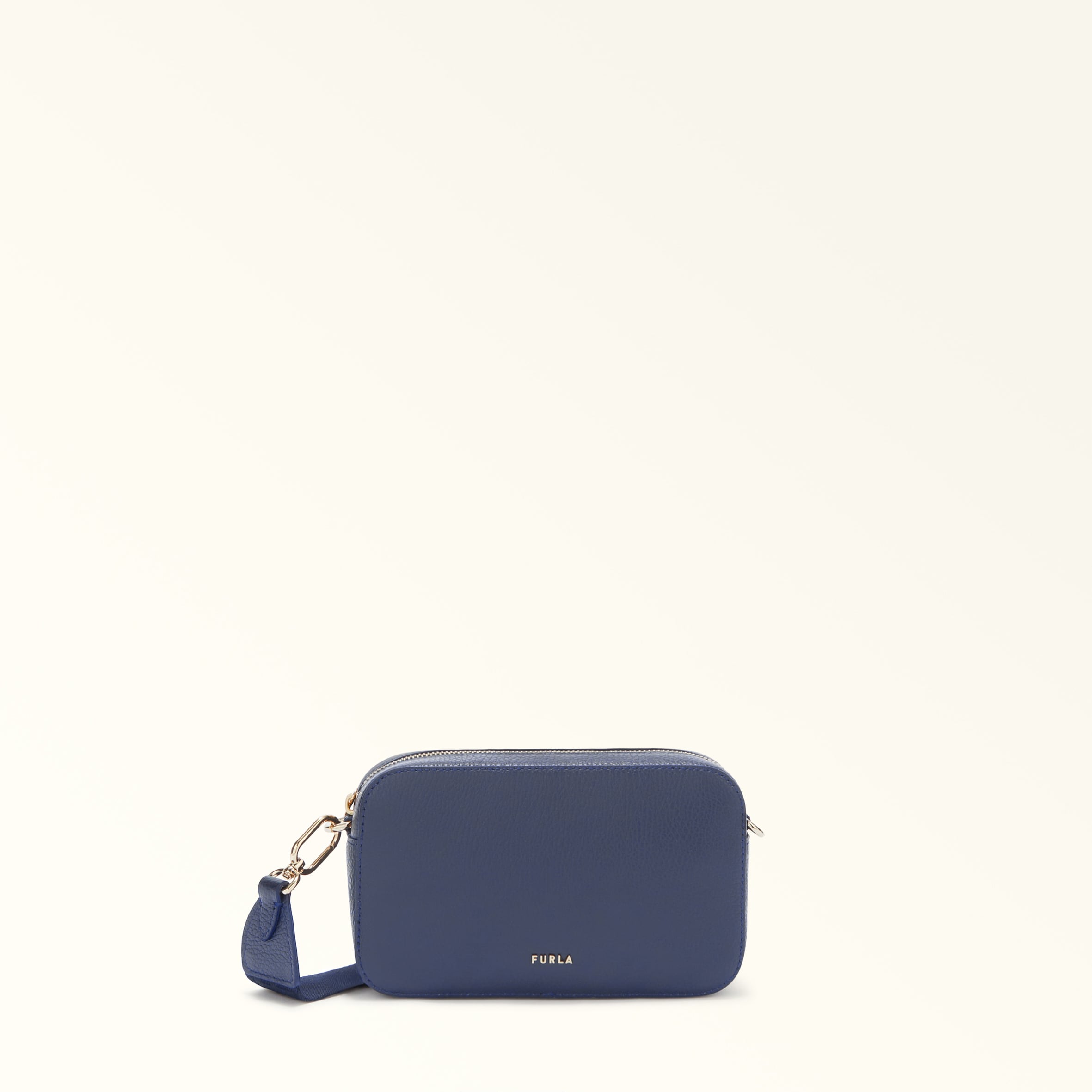 Furla Net Crossbody Mini Blu Reale Grained Calf Leather + Logo Ribbon Fabric Woman