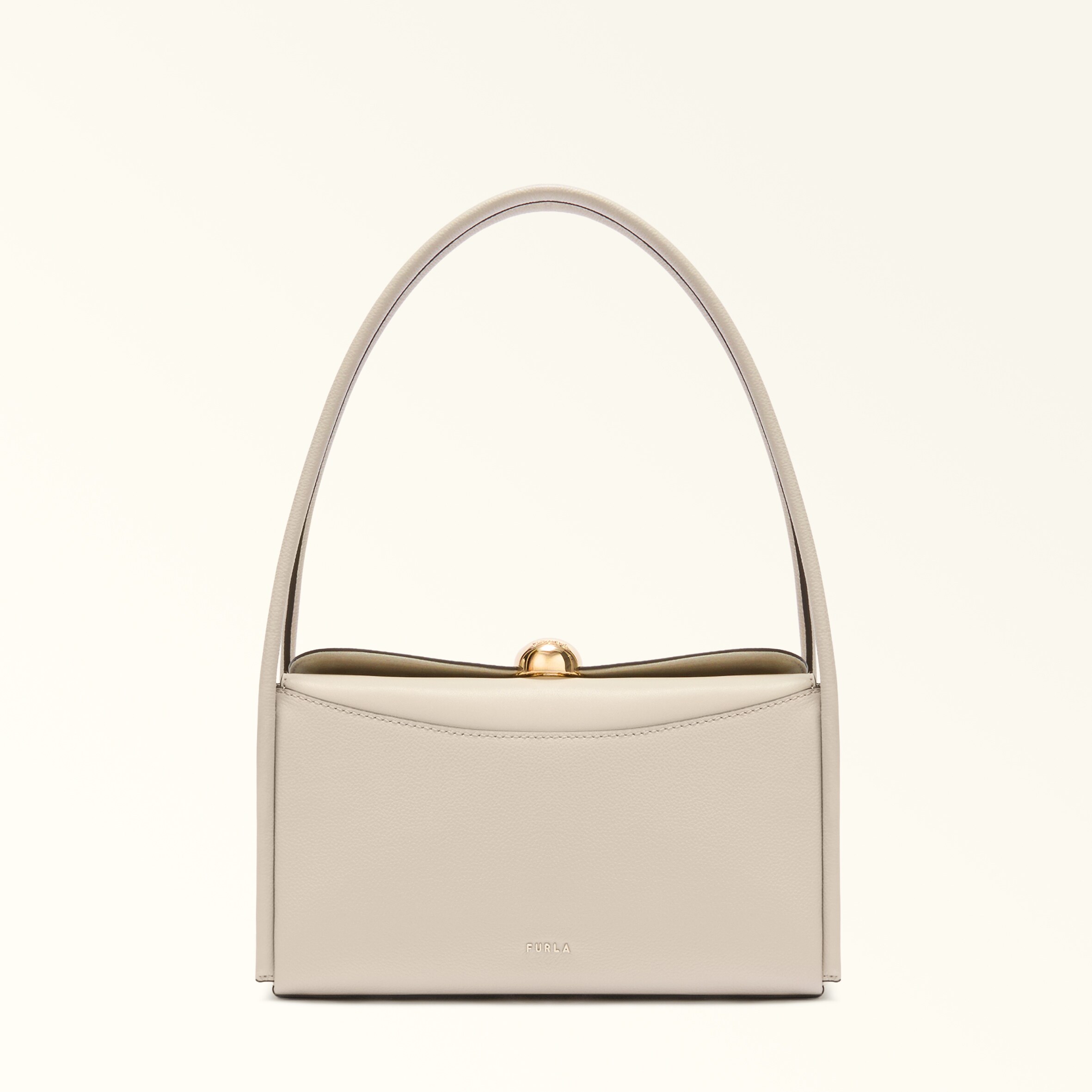 FURLA フルラ ベージュ レザー ショルダーバッグ パイソン柄 クロコ型 