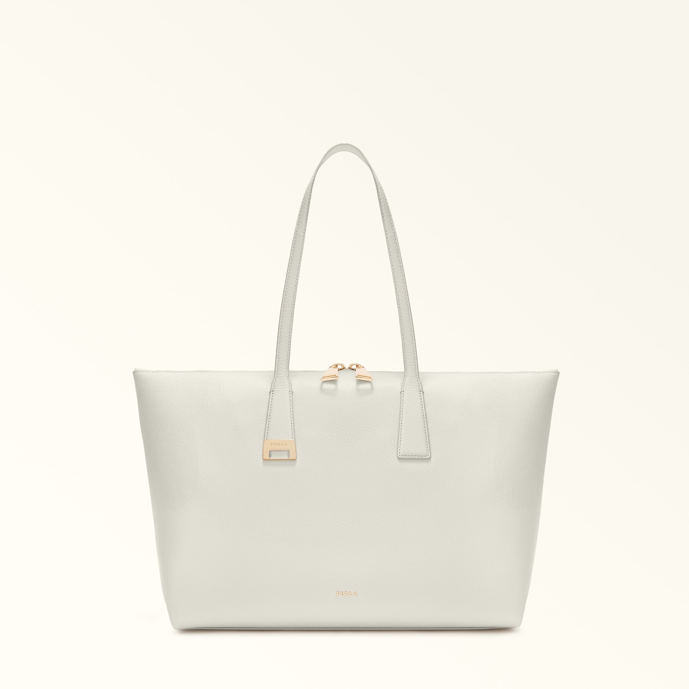 Furla White Olivia Tote L Panna Grained Calf Leather Woman