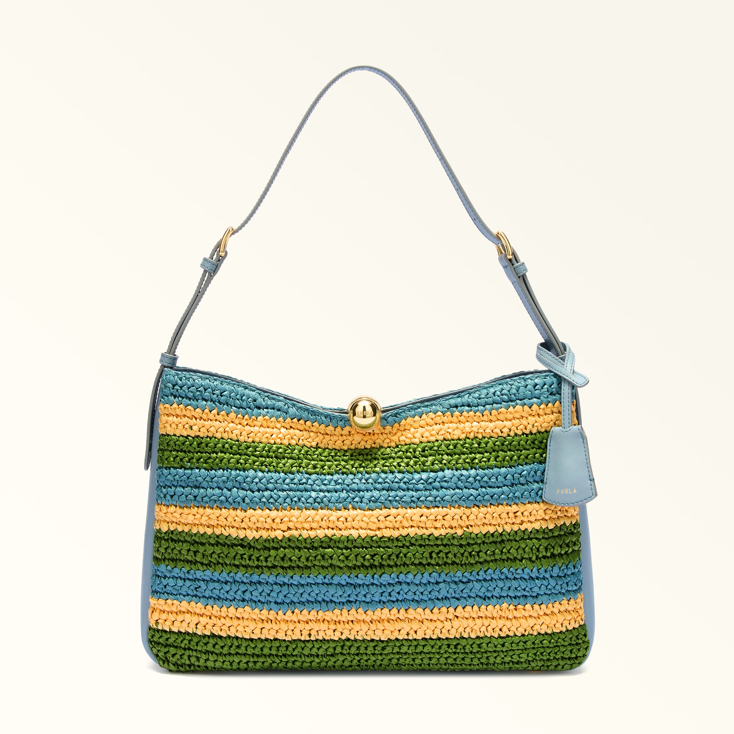 Furla Sfera Soft Borsa A Spalla L Toni Carta Da Zucchero Multicolore Tessuto Intreccio A Righe + Pel