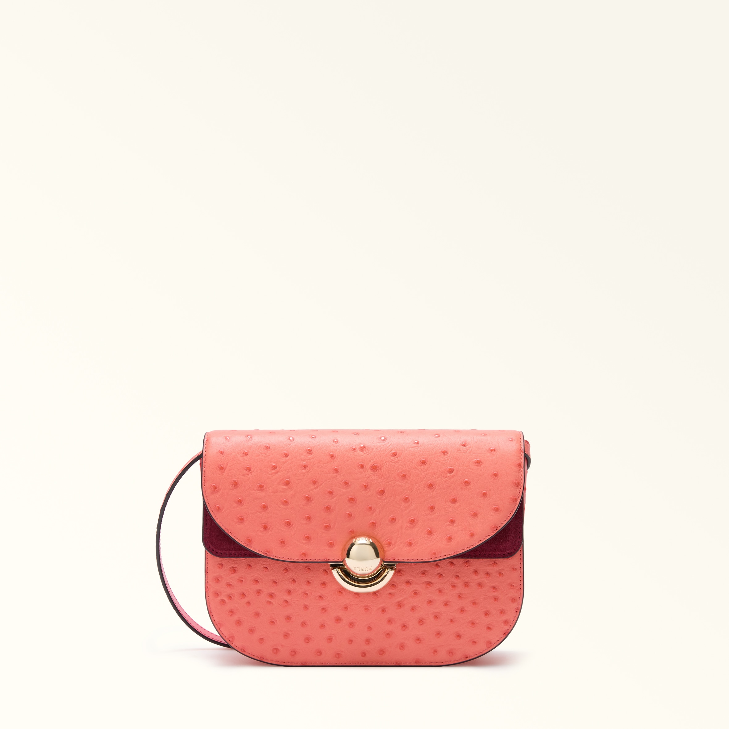 Furla Orange Sfera Crossbody S Aperitivo Calf Leather With Ostrich Print + Suede Woman