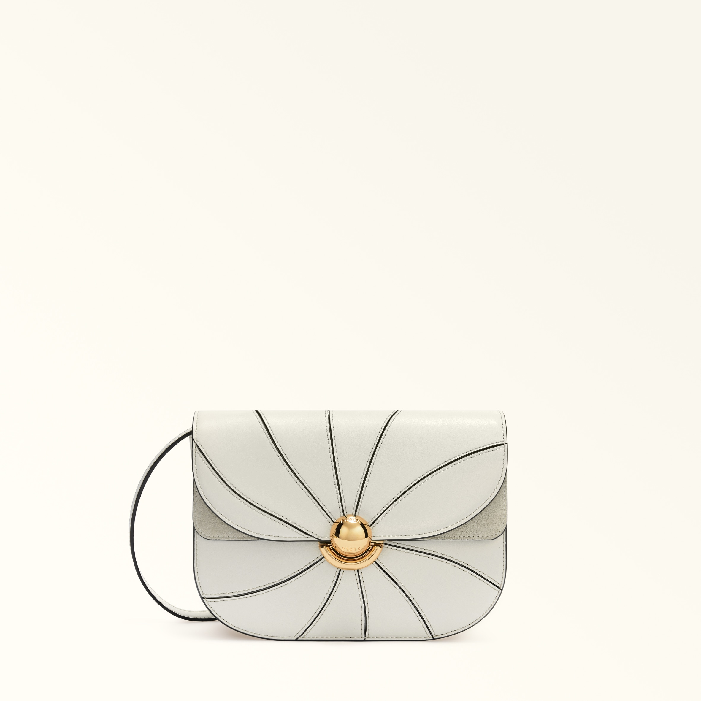 Furla White Sfera Crossbody S Panna Girandola Roma Smooth Calf Leather + Suede Woman