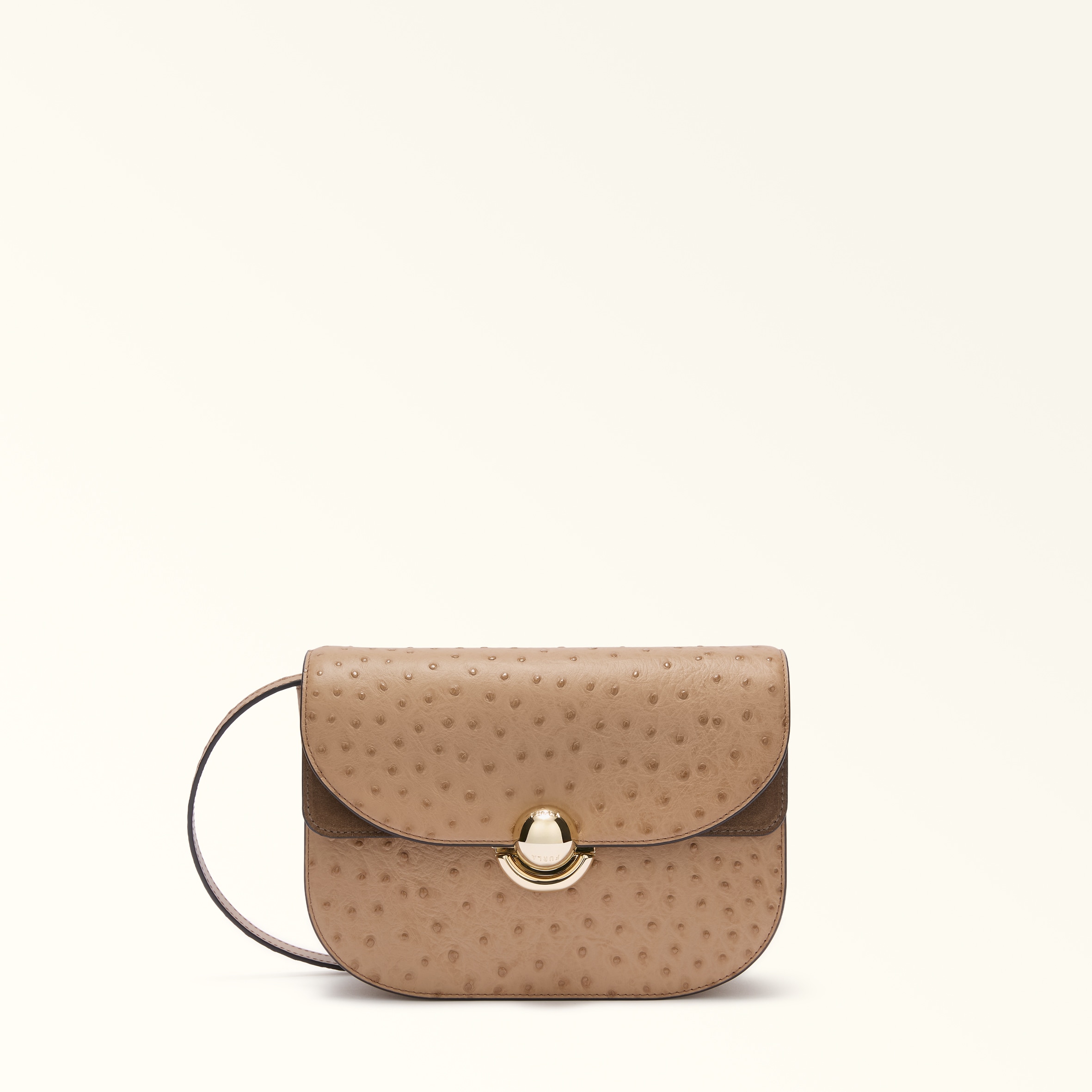 Furla Sfera Crossbody S Toffee Calf Leather With Ostrich Print + Suede Woman