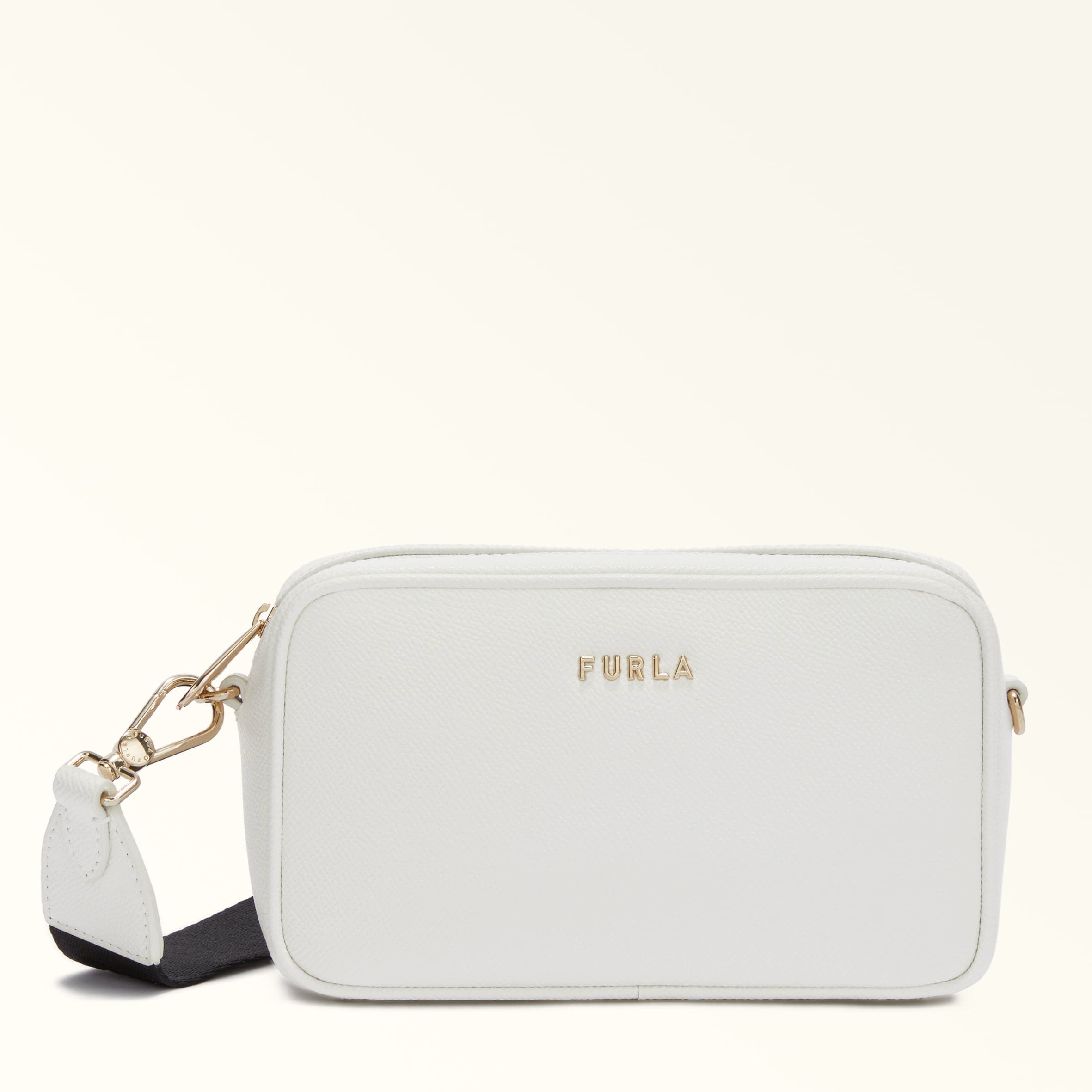 Furla Classic Crossbody Xl Marshmallow White Andromeda Calf Leather + Webbing Strap With Triangle De